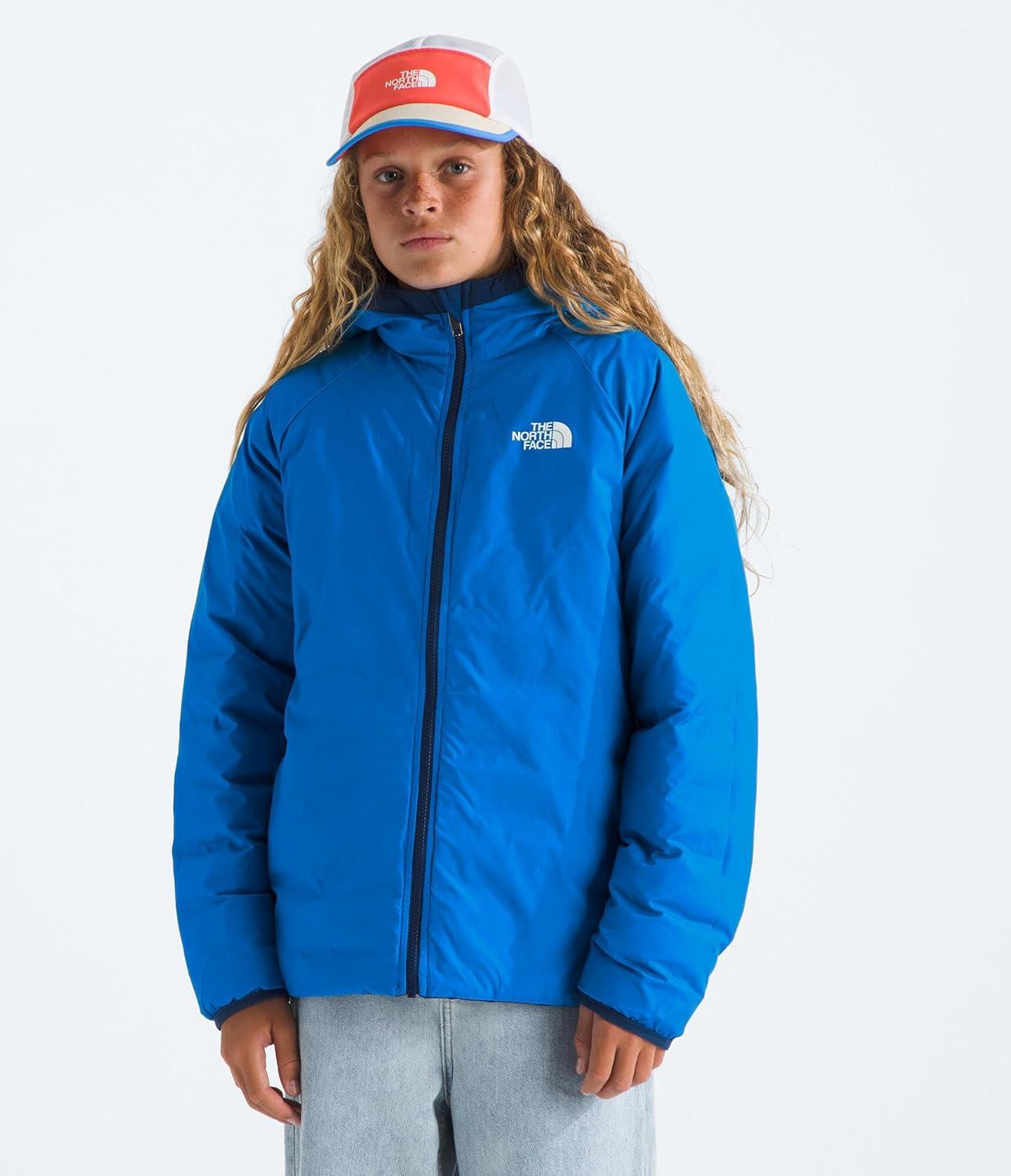 imageTHE NORTH FACE Boys Reversible Perrito Hooded Jacket Waterproof Winter Puffer Coat Lightweight Outerwear for TravelEstate Blue
