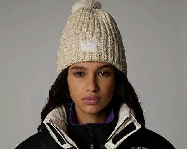imageTHE NORTH FACE Cozy Chunky Cabin Beanie Deep Fit Cuffed Winter Hat for Men ampamp Women Removable Pom ampamp Textured Cable DetailGardenia WhiteGravelKhaki StoneGardenia White