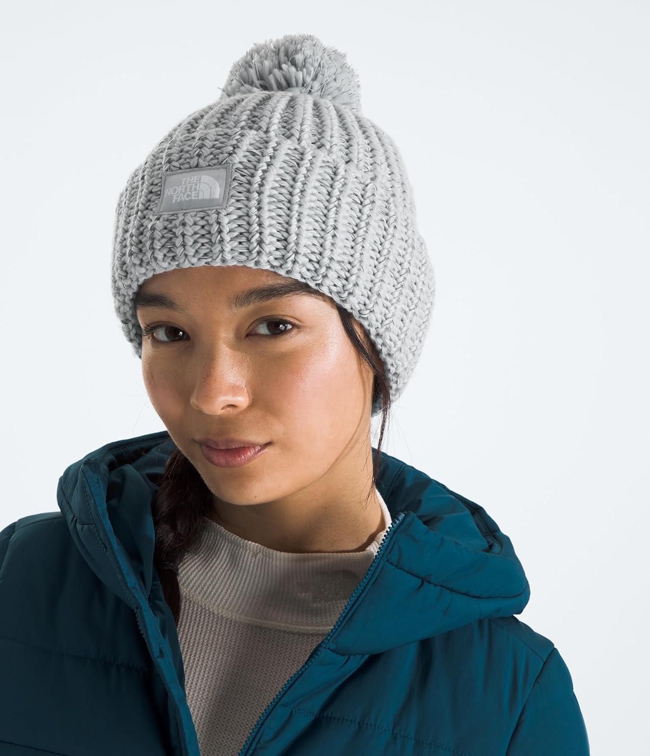 imageTHE NORTH FACE Cozy Chunky Cabin Beanie Deep Fit Cuffed Winter Hat for Men ampamp Women Removable Pom ampamp Textured Cable DetailHigh Rise GreySmoked PearlTnf White