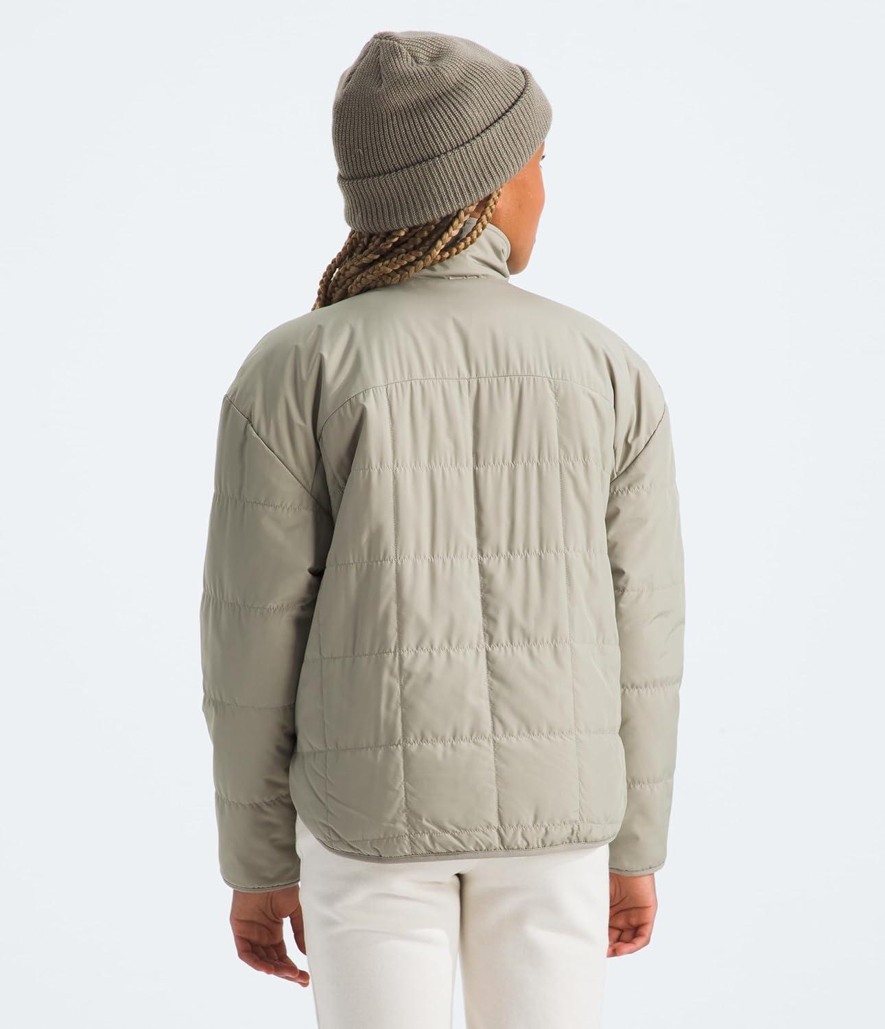 imageTHE NORTH FACE Girls Reversible Shasta Full Zip Jacket Puffer Coat With Synthetic Insulation Fleece Lined Water RepellentClay Grey