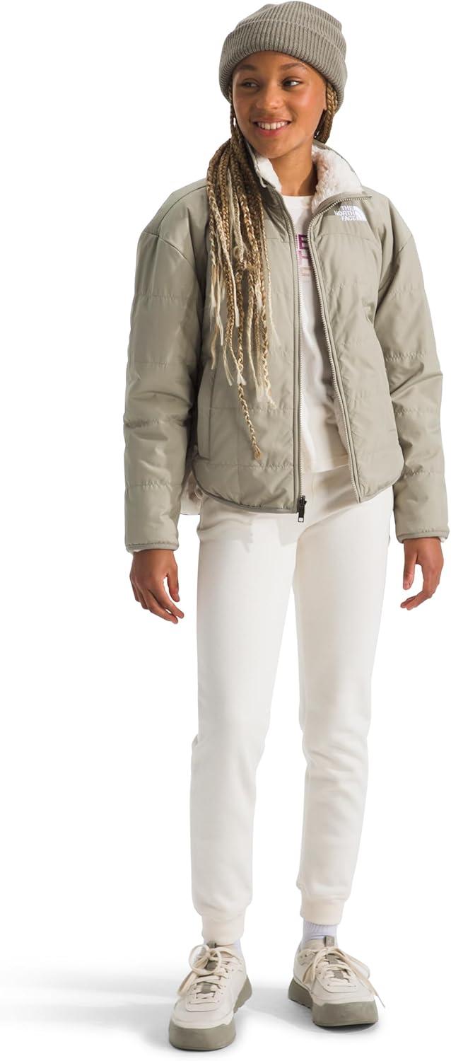 imageTHE NORTH FACE Girls Reversible Shasta Full Zip Jacket Puffer Coat With Synthetic Insulation Fleece Lined Water RepellentClay Grey
