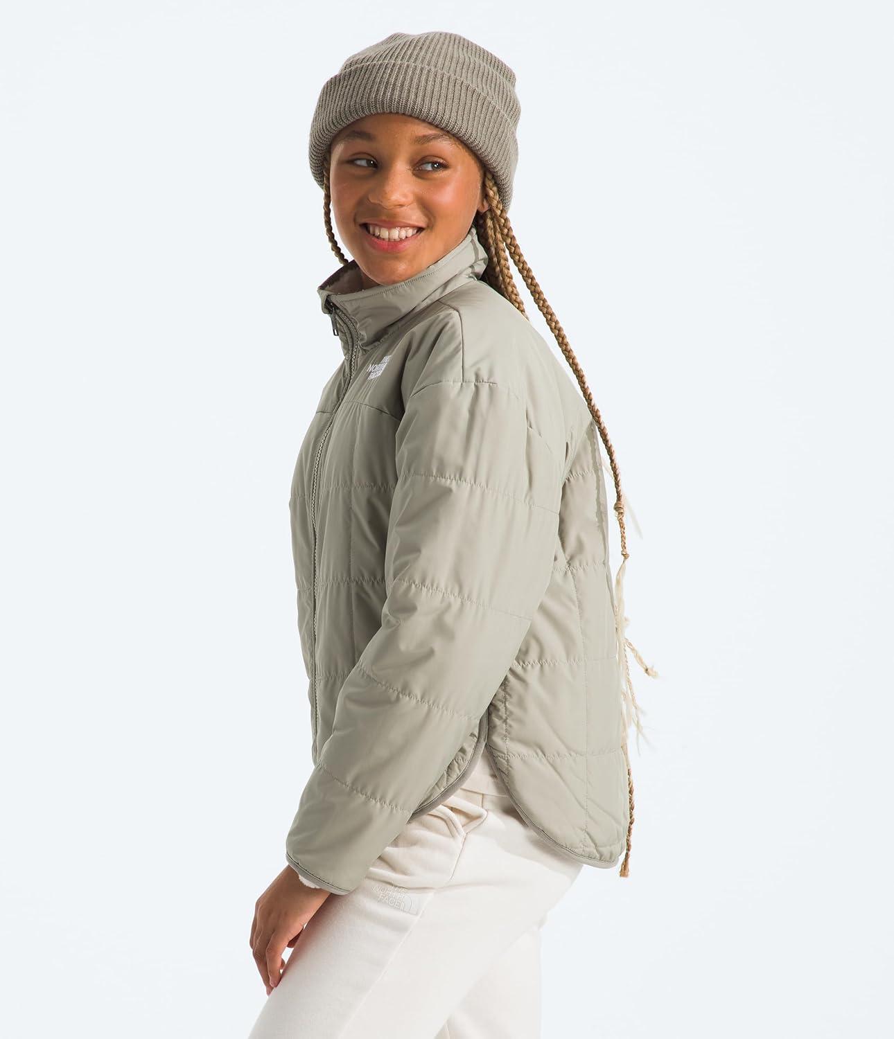 imageTHE NORTH FACE Girls Reversible Shasta Full Zip Jacket Puffer Coat With Synthetic Insulation Fleece Lined Water RepellentClay Grey