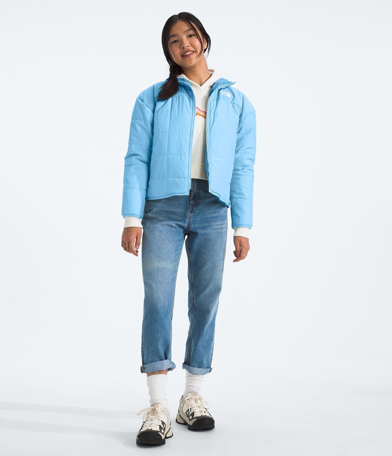imageTHE NORTH FACE Girls Reversible Shasta Full Zip Jacket Puffer Coat With Synthetic Insulation Fleece Lined Water RepellentCornflower