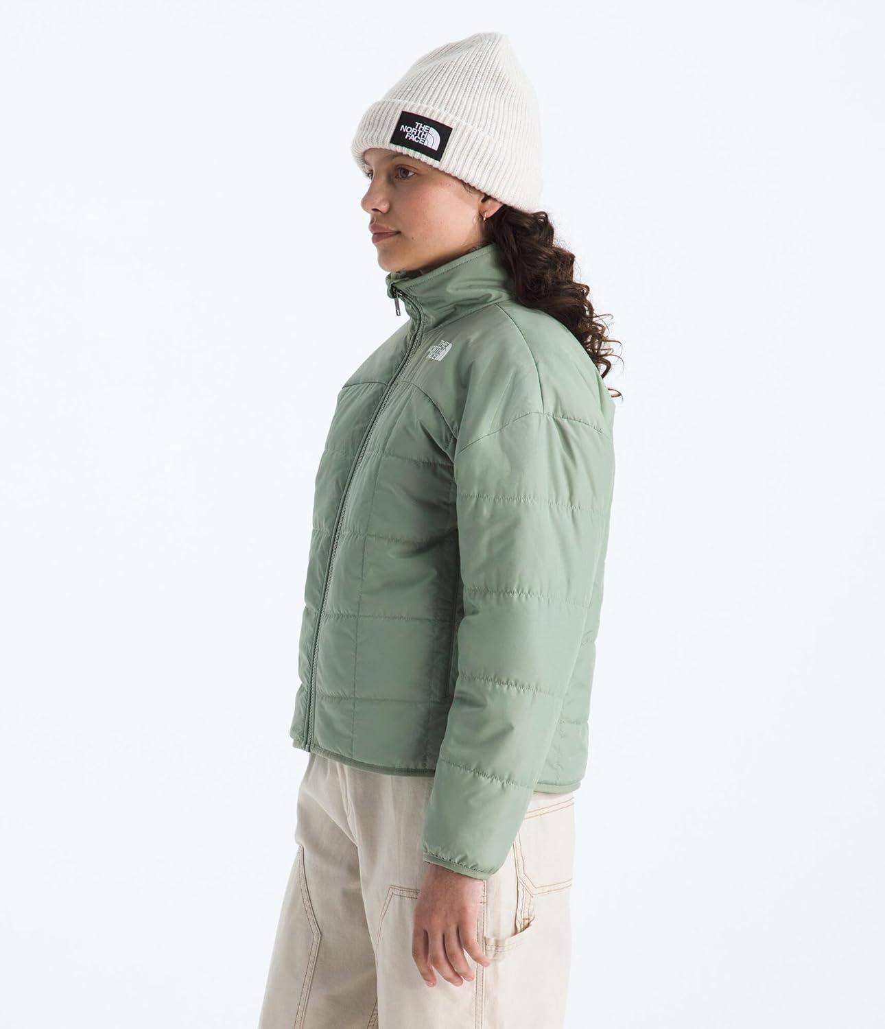 imageTHE NORTH FACE Girls Reversible Shasta Full Zip Jacket Puffer Coat With Synthetic Insulation Fleece Lined Water RepellentSlate Moss