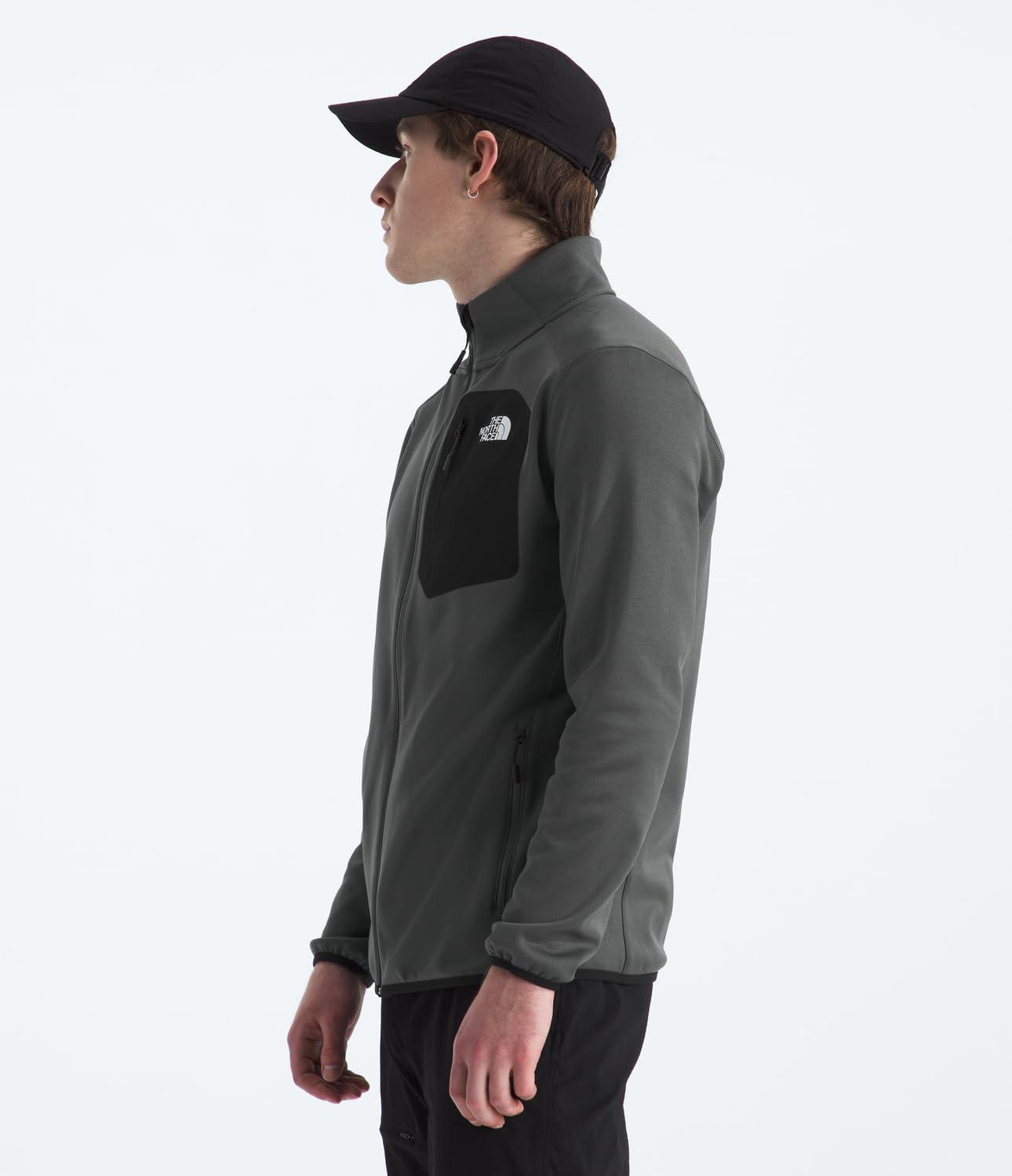 imageTHE NORTH FACE Mens Crest Full Zip Jacket Water Repellent Fleece Coat Double Layer Stand Collar ampamp Zip Hand PocketsAnthracite GreyTnf Black
