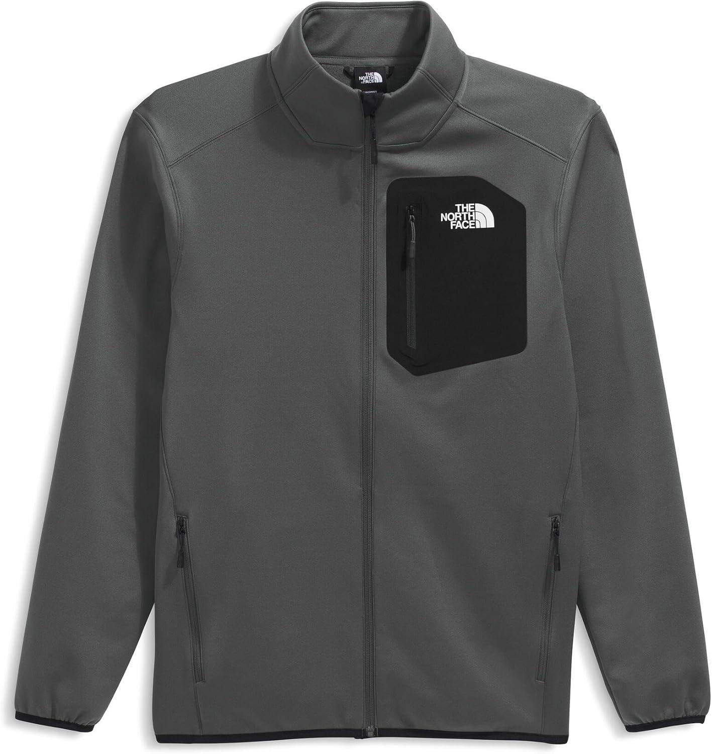 imageTHE NORTH FACE Mens Crest Full Zip Jacket Water Repellent Fleece Coat Double Layer Stand Collar ampamp Zip Hand PocketsAnthracite GreyTnf Black