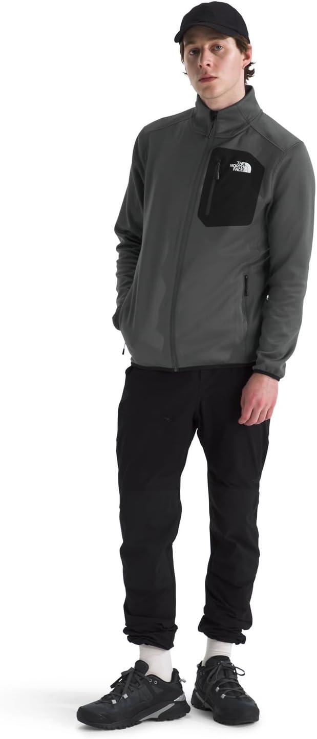 imageTHE NORTH FACE Mens Crest Full Zip Jacket Water Repellent Fleece Coat Double Layer Stand Collar ampamp Zip Hand PocketsAnthracite GreyTnf Black