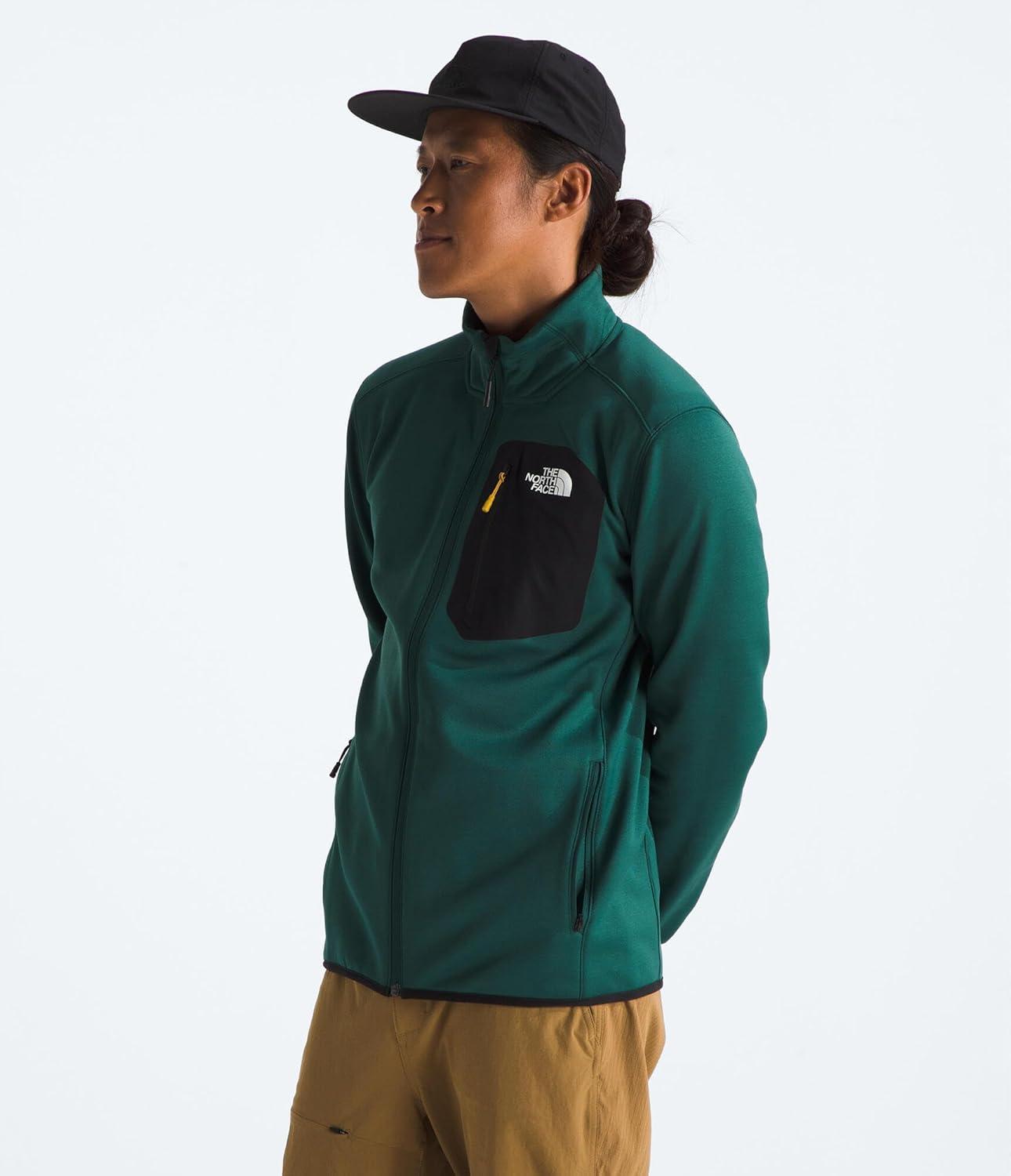 imageTHE NORTH FACE Mens Crest Full Zip Jacket Water Repellent Fleece Coat Double Layer Stand Collar ampamp Zip Hand PocketsDeep NoriTnf Black