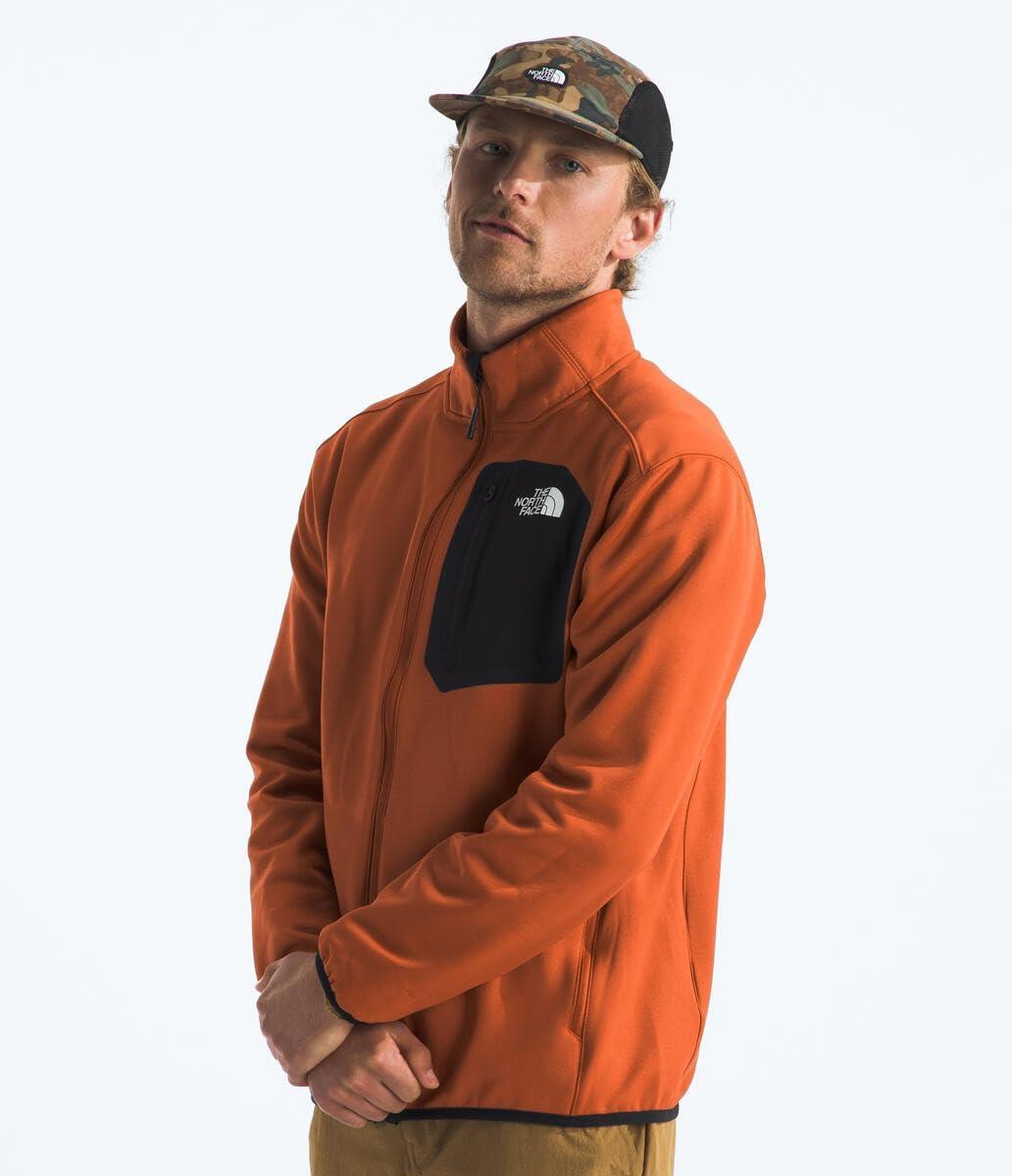 imageTHE NORTH FACE Mens Crest Full Zip Jacket Water Repellent Fleece Coat Double Layer Stand Collar ampamp Zip Hand PocketsEarthen CopperTnf Black