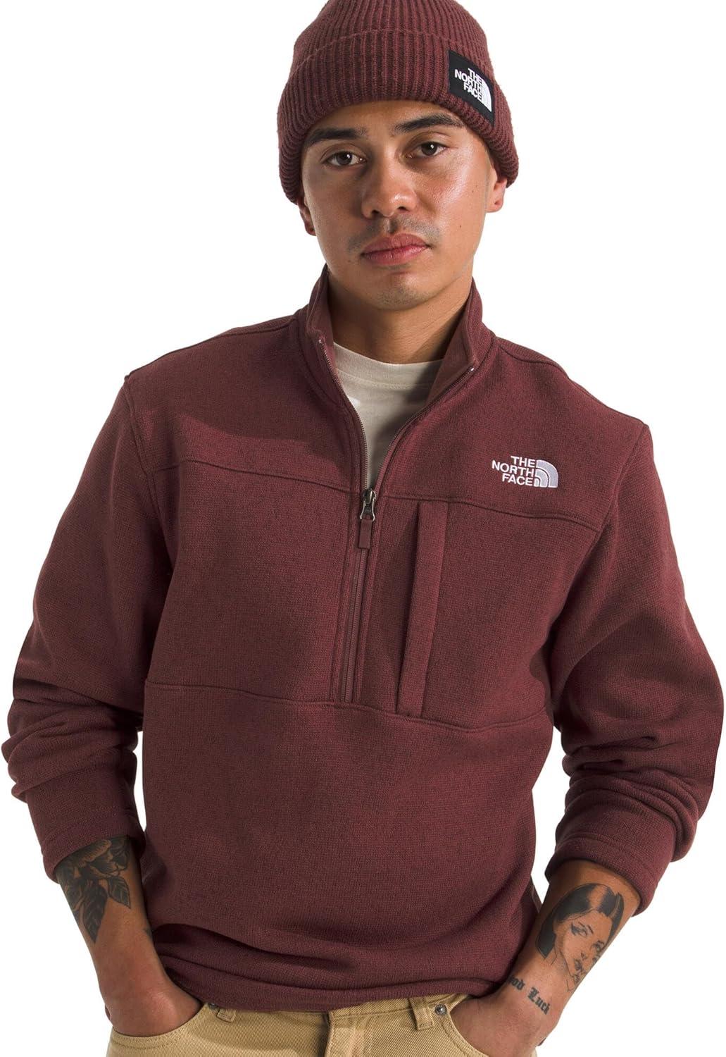 imageTHE NORTH FACE Mens Gordon Lyons Quarter Zip Jacket Cold Weather Top with Chest PocketSumac Heather