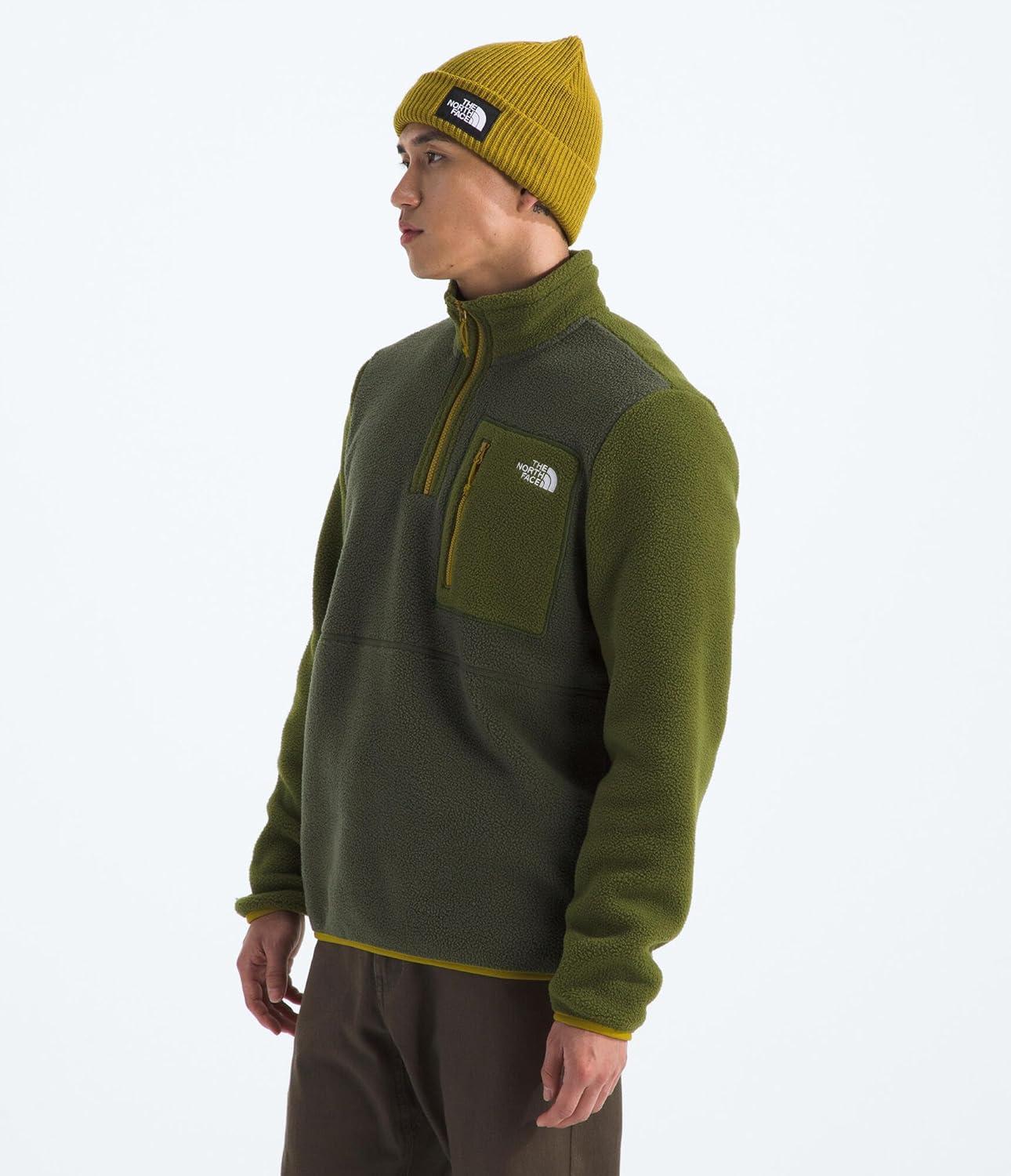 imageTHE NORTH FACE Mens Yumiori Quarter Zip Jacket Lightweight Fleece Coat With Embroidered Logo Secure Zip Chest PocketNew Taupe GreenWoodland GreenDeep Dijon