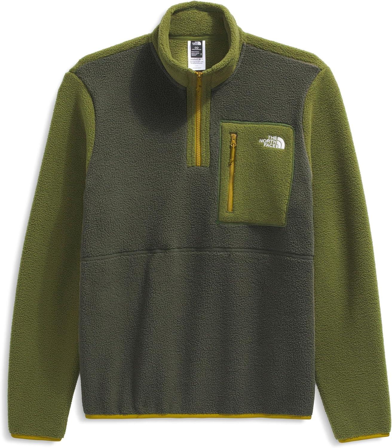 imageTHE NORTH FACE Mens Yumiori Quarter Zip Jacket Lightweight Fleece Coat With Embroidered Logo Secure Zip Chest PocketNew Taupe GreenWoodland GreenDeep Dijon