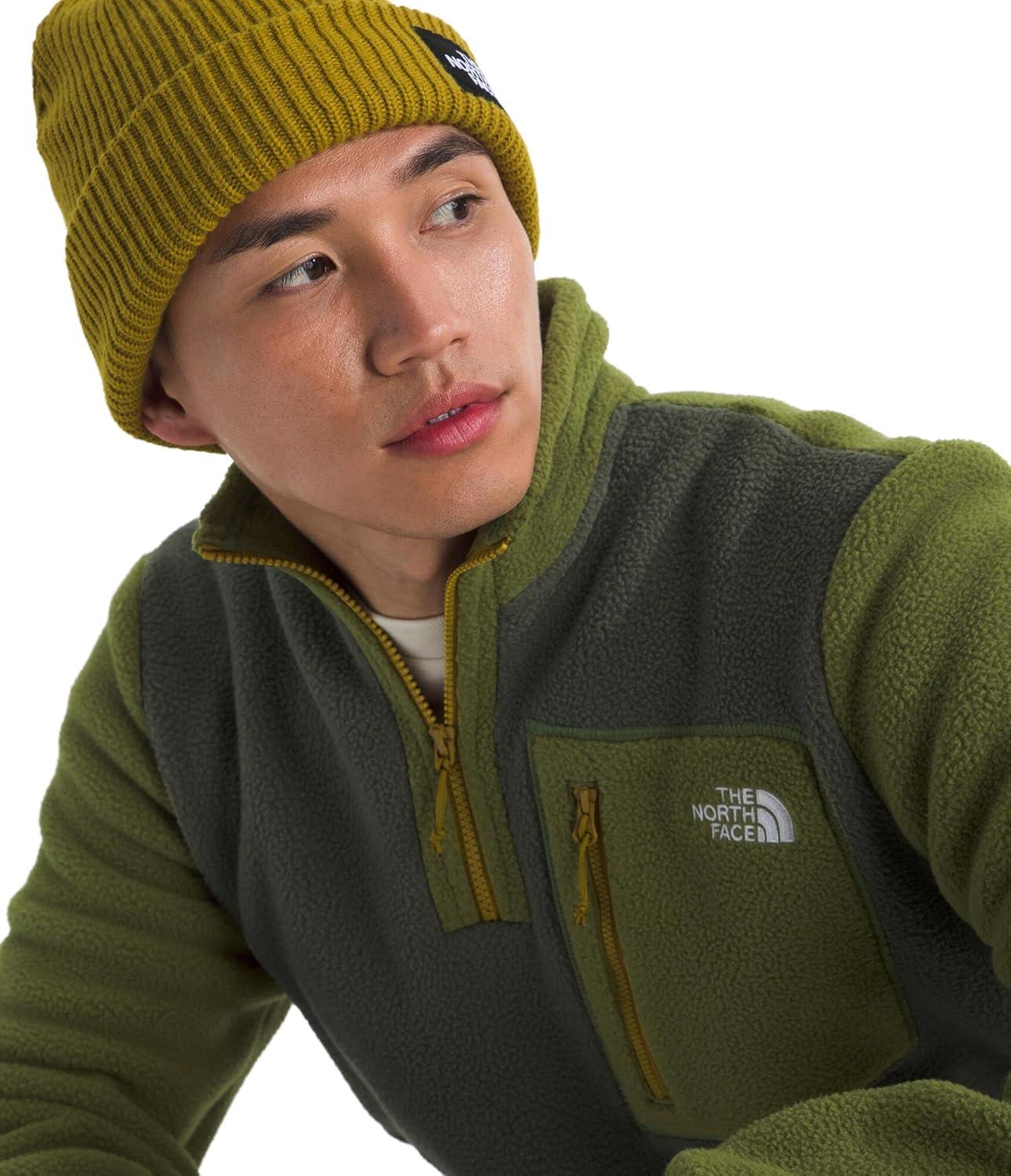 imageTHE NORTH FACE Mens Yumiori Quarter Zip Jacket Lightweight Fleece Coat With Embroidered Logo Secure Zip Chest PocketNew Taupe GreenWoodland GreenDeep Dijon