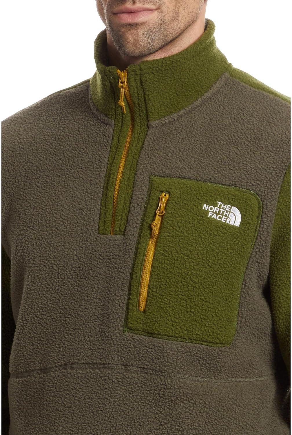 imageTHE NORTH FACE Mens Yumiori Quarter Zip Jacket Lightweight Fleece Coat With Embroidered Logo Secure Zip Chest PocketNew Taupe GreenWoodland GreenDeep Dijon