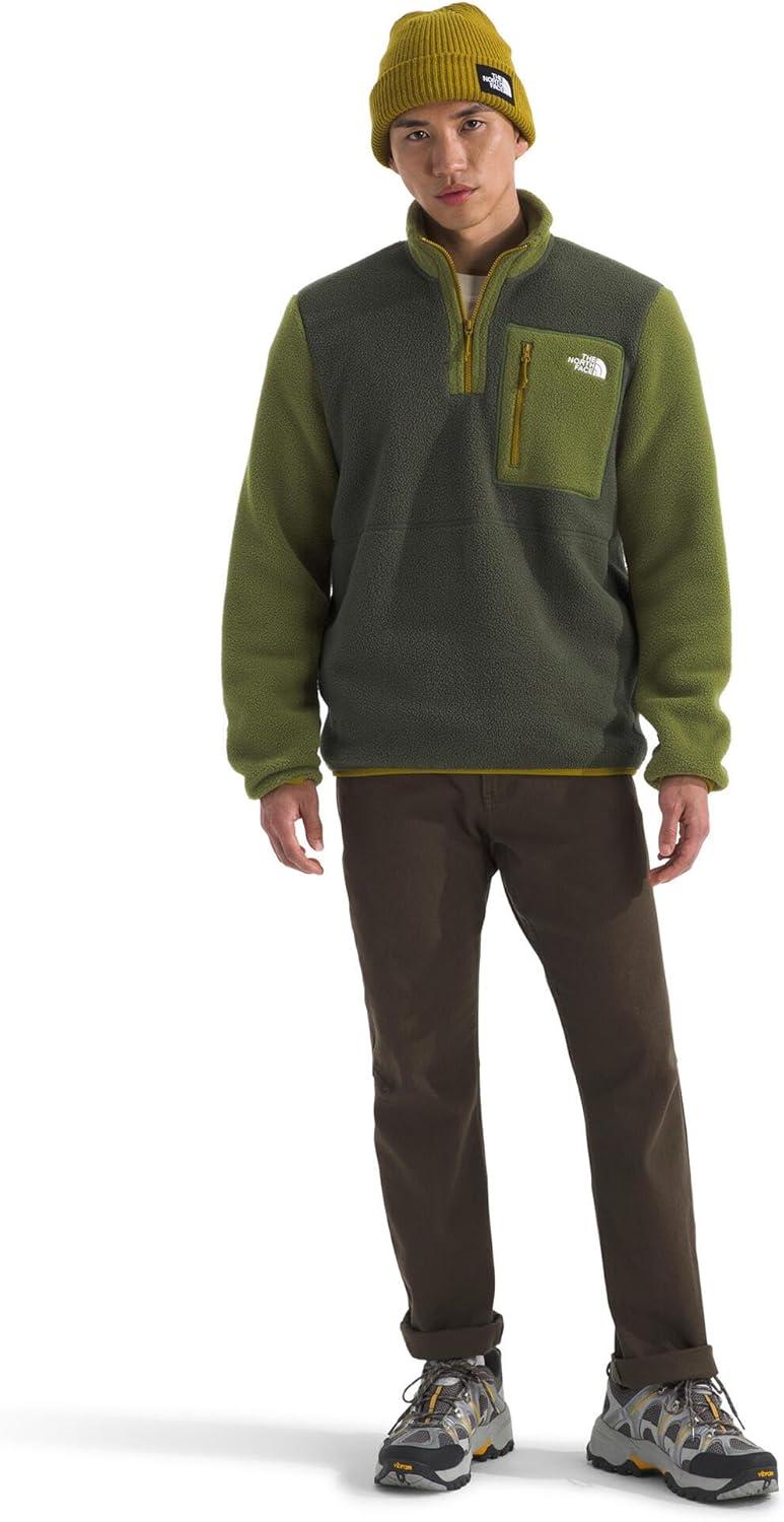 imageTHE NORTH FACE Mens Yumiori Quarter Zip Jacket Lightweight Fleece Coat With Embroidered Logo Secure Zip Chest PocketNew Taupe GreenWoodland GreenDeep Dijon