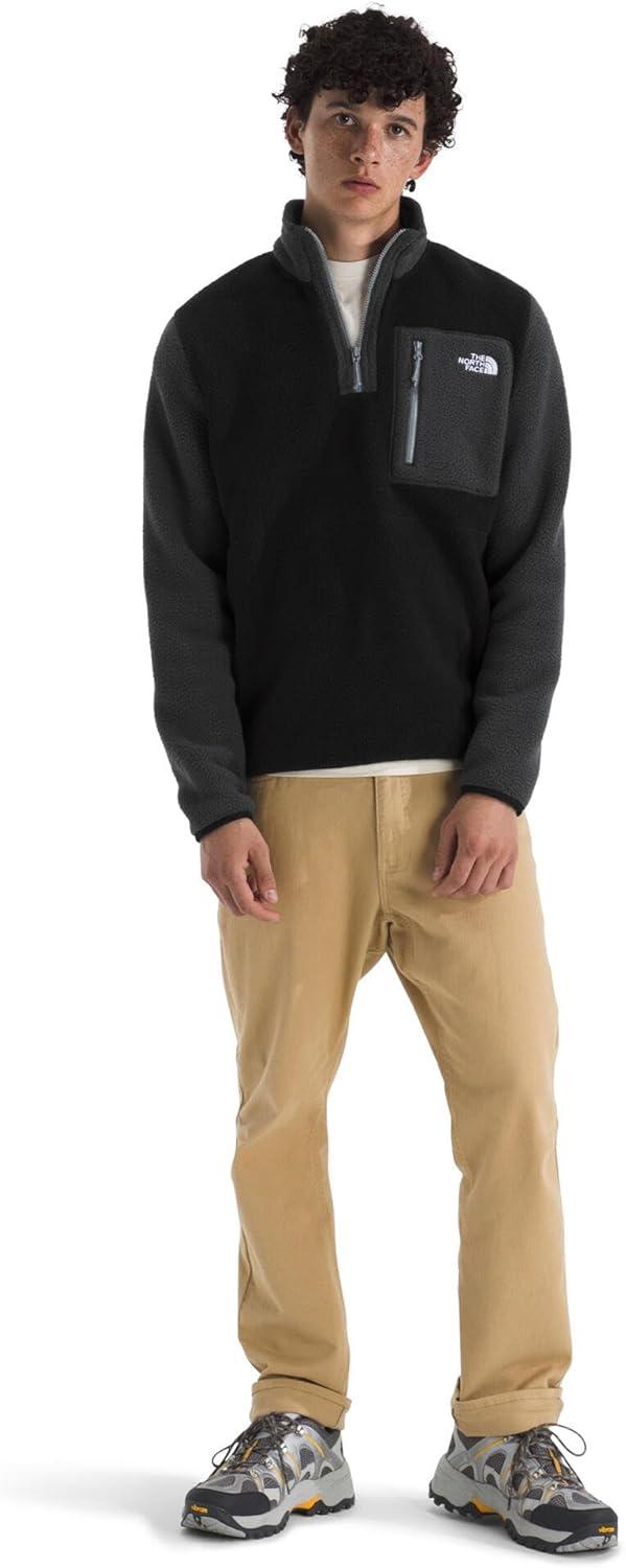 imageTHE NORTH FACE Mens Yumiori Quarter Zip Jacket Lightweight Fleece Coat With Embroidered Logo Secure Zip Chest PocketTnf BlackAsphalt GreyMonument Grey