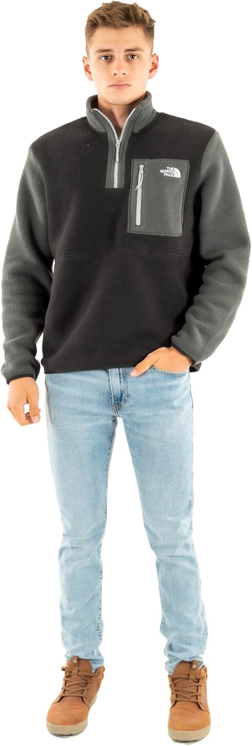 imageTHE NORTH FACE Mens Yumiori Quarter Zip Jacket Lightweight Fleece Coat With Embroidered Logo Secure Zip Chest PocketTnf BlackAsphalt GreyMonument Grey