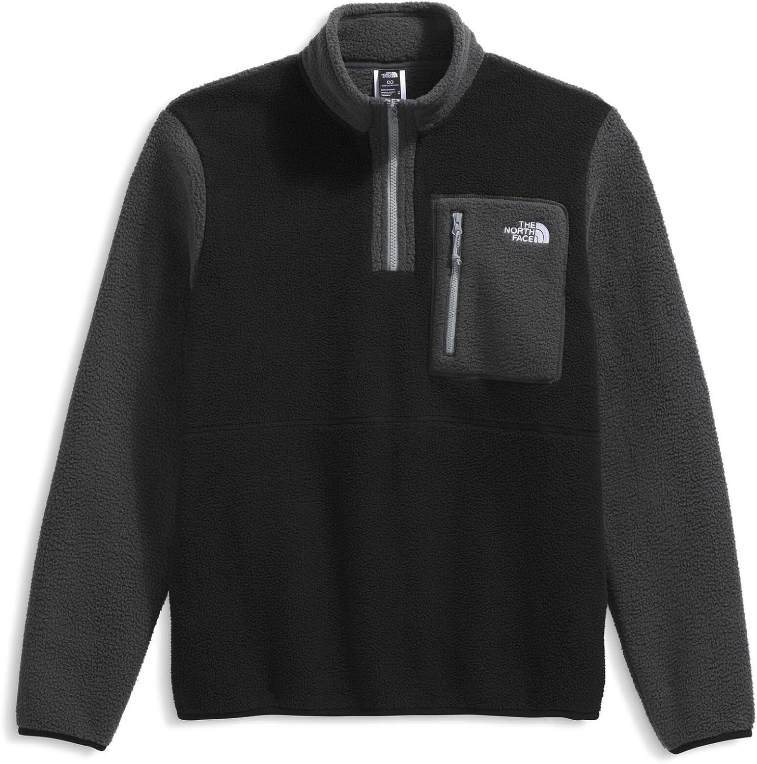 imageTHE NORTH FACE Mens Yumiori Quarter Zip Jacket Lightweight Fleece Coat With Embroidered Logo Secure Zip Chest PocketTnf BlackAsphalt GreyMonument Grey