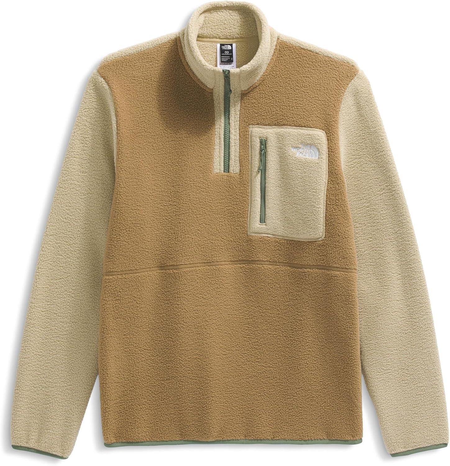 imageTHE NORTH FACE Mens Yumiori Quarter Zip Jacket Lightweight Fleece Coat With Embroidered Logo Secure Zip Chest PocketUtility BrownKhaki StoneBark Mist