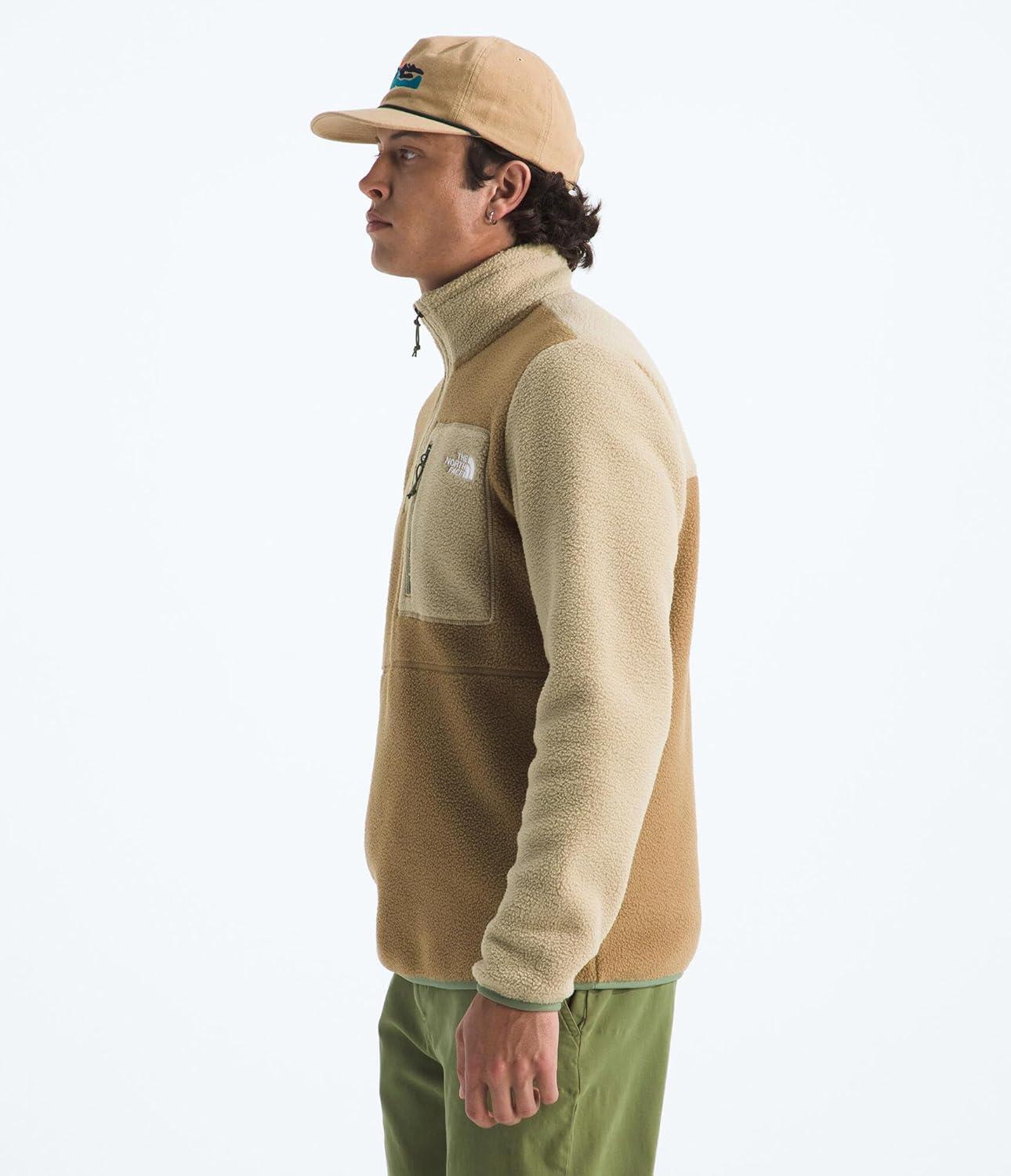 imageTHE NORTH FACE Mens Yumiori Quarter Zip Jacket Lightweight Fleece Coat With Embroidered Logo Secure Zip Chest PocketUtility BrownKhaki StoneBark Mist