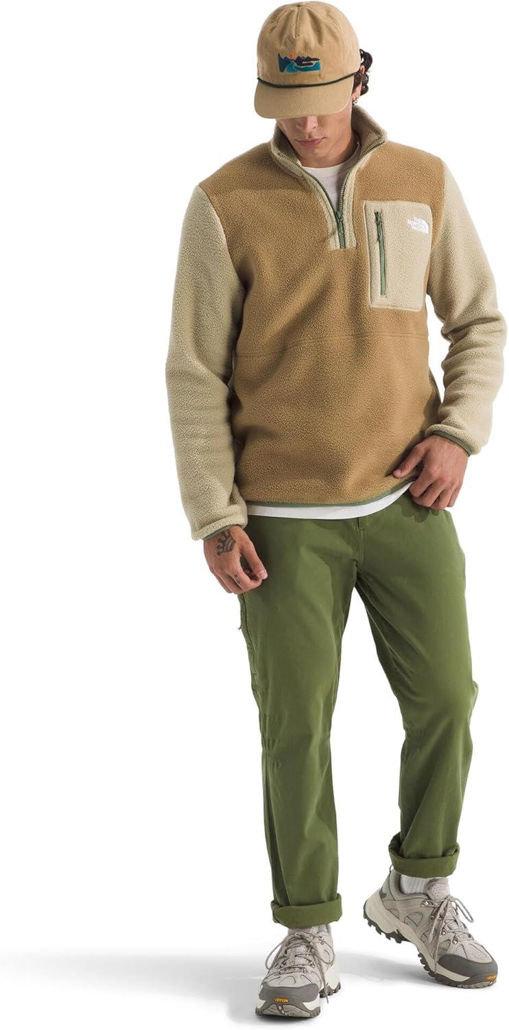 imageTHE NORTH FACE Mens Yumiori Quarter Zip Jacket Lightweight Fleece Coat With Embroidered Logo Secure Zip Chest PocketUtility BrownKhaki StoneBark Mist