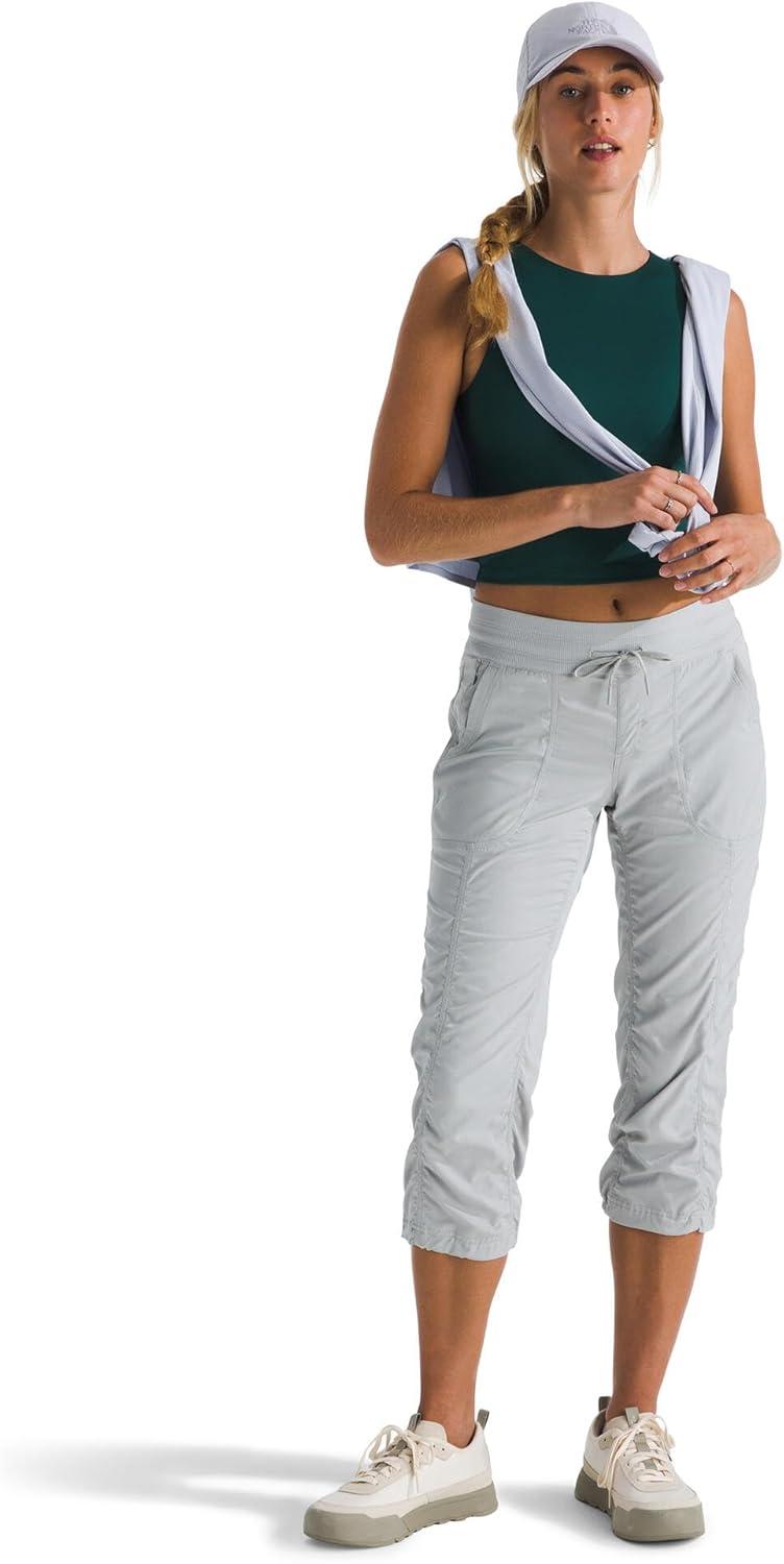 imageTHE NORTH FACE Womens Aphrodite 20 Capri Moisture Wicking Jogger Pants Water Repellent UPF 40 Rib Knit WaistbandHigh Rise Greynpf