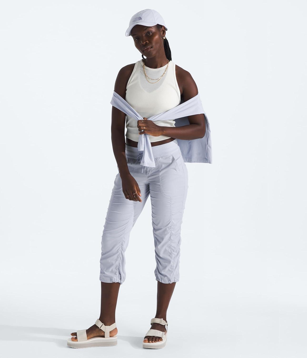 imageTHE NORTH FACE Womens Aphrodite 20 Capri Moisture Wicking Jogger Pants Water Repellent UPF 40 Rib Knit WaistbandMystic Haze