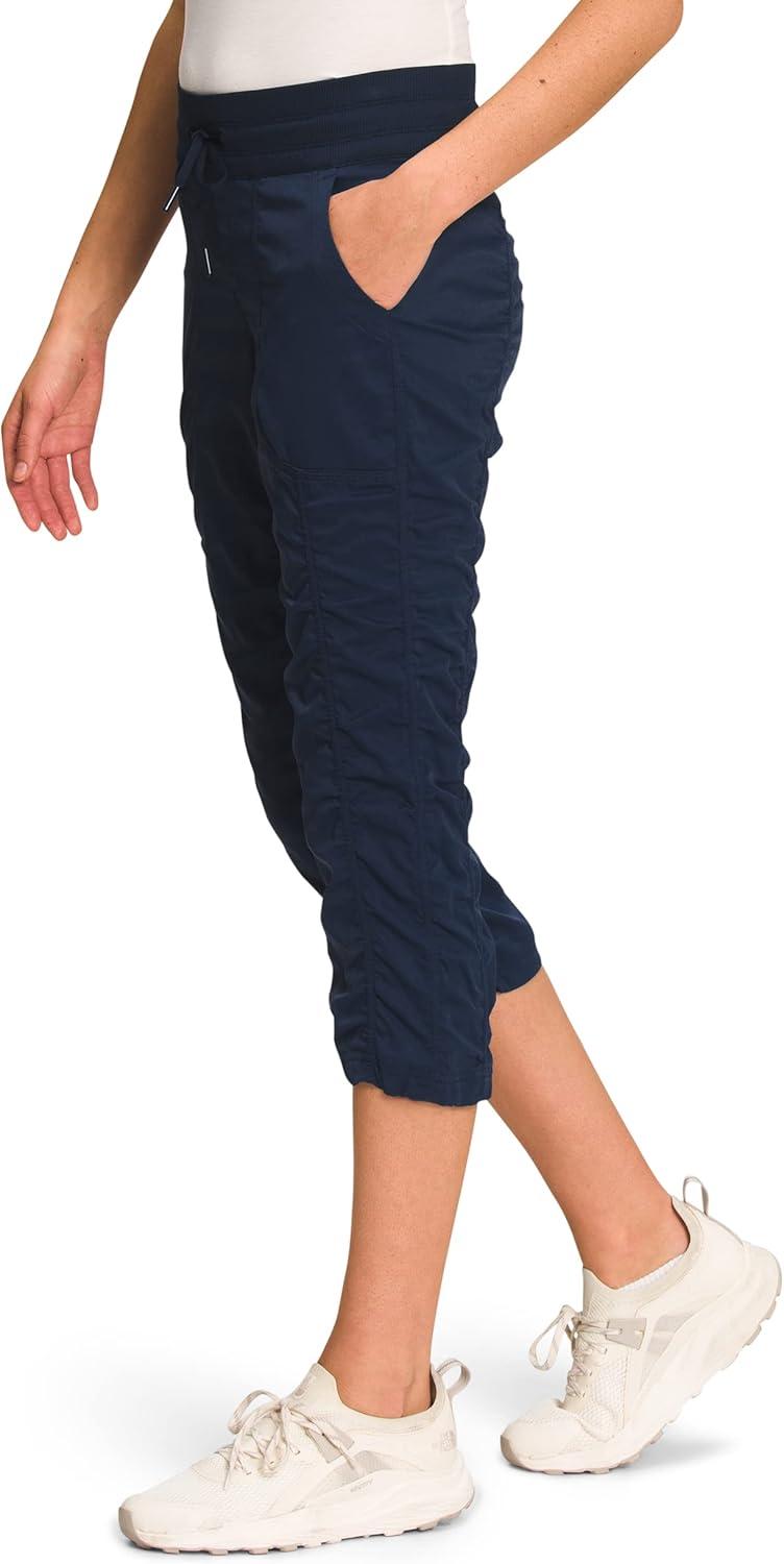 imageTHE NORTH FACE Womens Aphrodite 20 Capri Moisture Wicking Jogger Pants Water Repellent UPF 40 Rib Knit WaistbandSummit Navy
