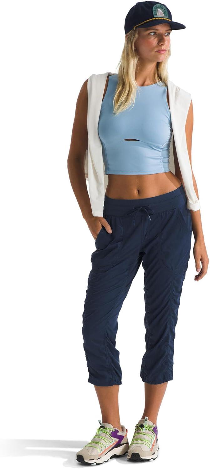 imageTHE NORTH FACE Womens Aphrodite 20 Capri Moisture Wicking Jogger Pants Water Repellent UPF 40 Rib Knit WaistbandSummit Navynpf