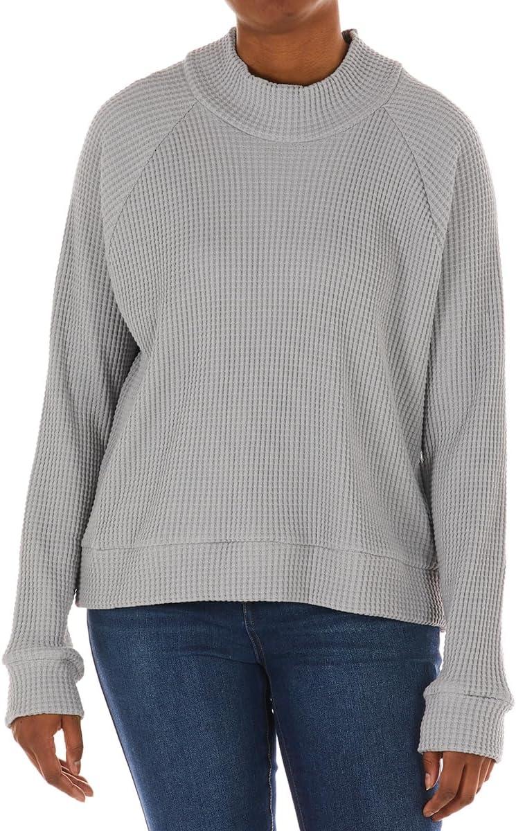 imageTHE NORTH FACE Womens Long Sleeve Mock Neck Chabot Shirt Cotton Thermal Shirt With Raglan Sleeves ampamp Funnel NeckMeld Grey