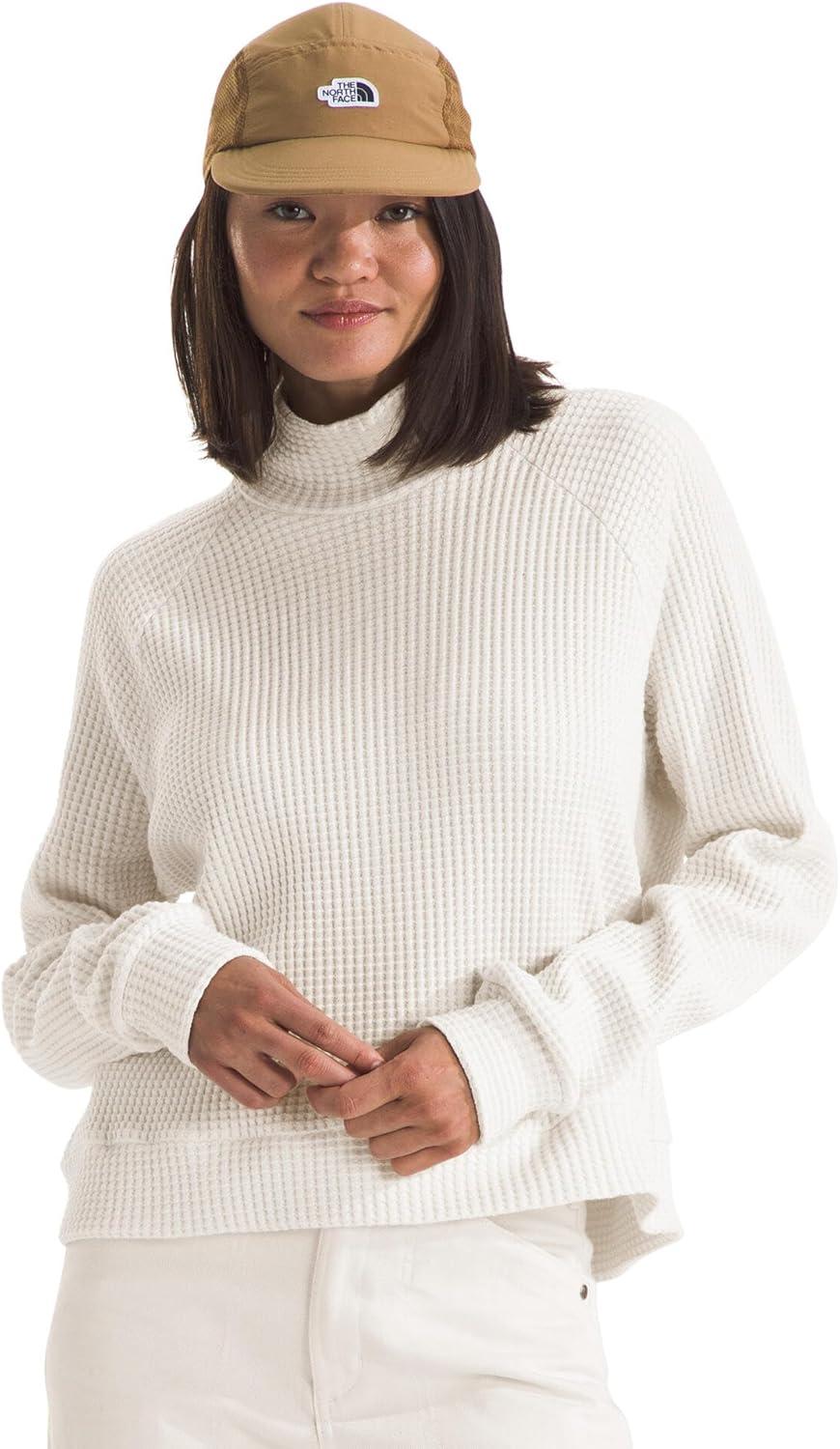 imageTHE NORTH FACE Womens Long Sleeve Mock Neck Chabot Shirt Cotton Thermal Shirt With Raglan Sleeves ampamp Funnel NeckWhite Dune