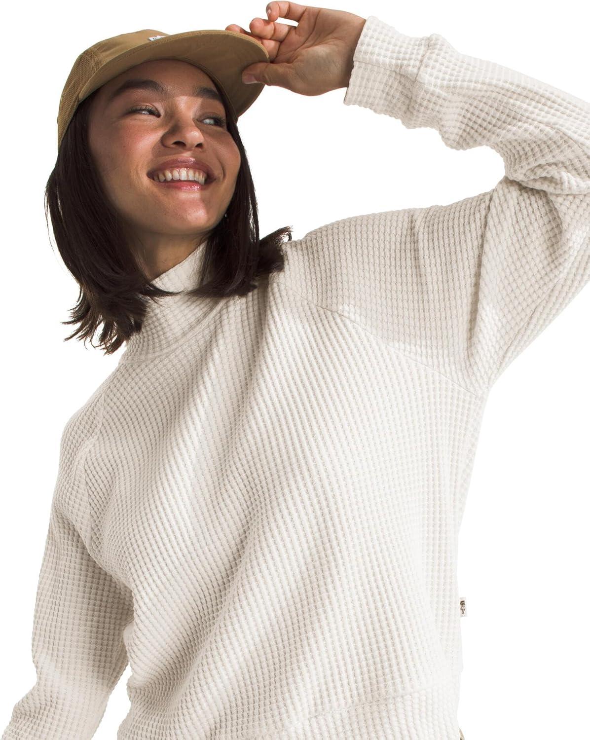 imageTHE NORTH FACE Womens Long Sleeve Mock Neck Chabot Shirt Cotton Thermal Shirt With Raglan Sleeves ampamp Funnel NeckWhite Dune
