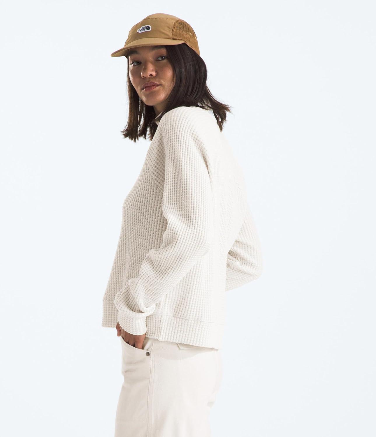 imageTHE NORTH FACE Womens Long Sleeve Mock Neck Chabot Shirt Cotton Thermal Shirt With Raglan Sleeves ampamp Funnel NeckWhite Dune