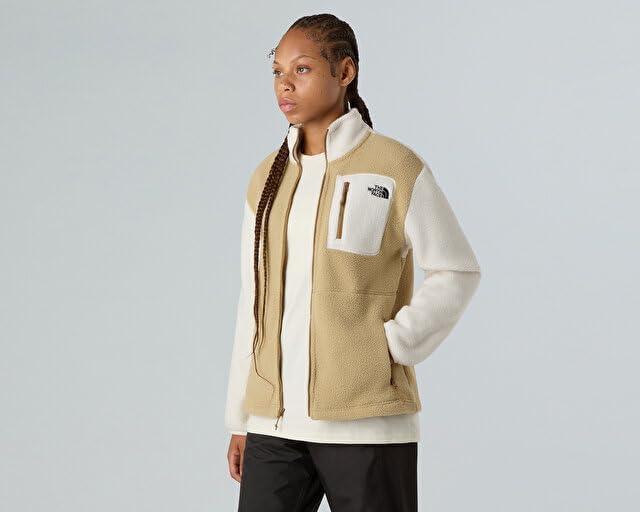 imageTHE NORTH FACE Womens Yumiori Full Zip Jacket Lightweight Fleece Coat with Embroidered Logo Secure Zip PocketsKhaki StoneWhite DuneUtility Brown