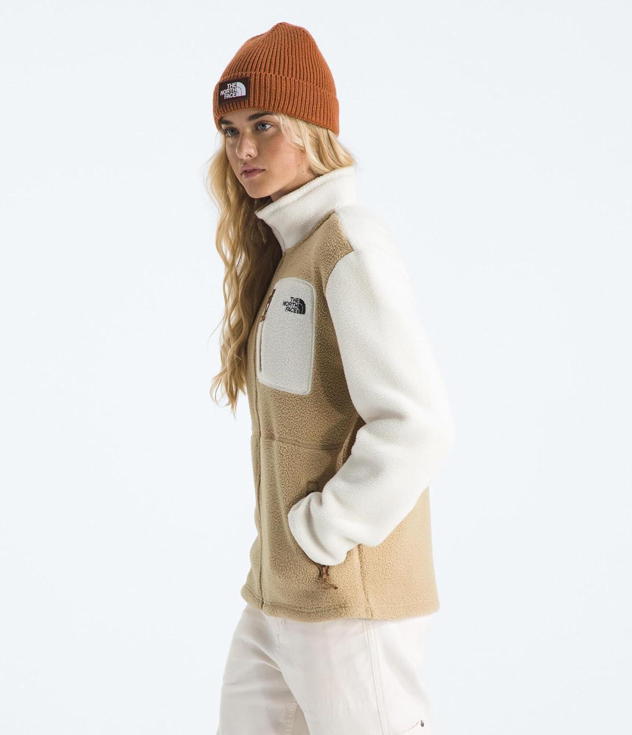 imageTHE NORTH FACE Womens Yumiori Full Zip Jacket Lightweight Fleece Coat with Embroidered Logo Secure Zip PocketsKhaki StoneWhite DuneUtility Brown