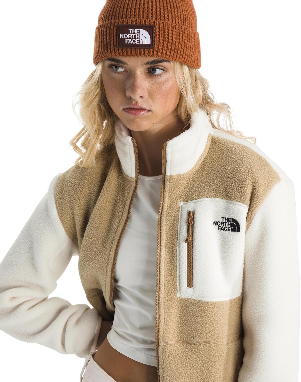 imageTHE NORTH FACE Womens Yumiori Full Zip Jacket Lightweight Fleece Coat with Embroidered Logo Secure Zip PocketsKhaki StoneWhite DuneUtility Brown