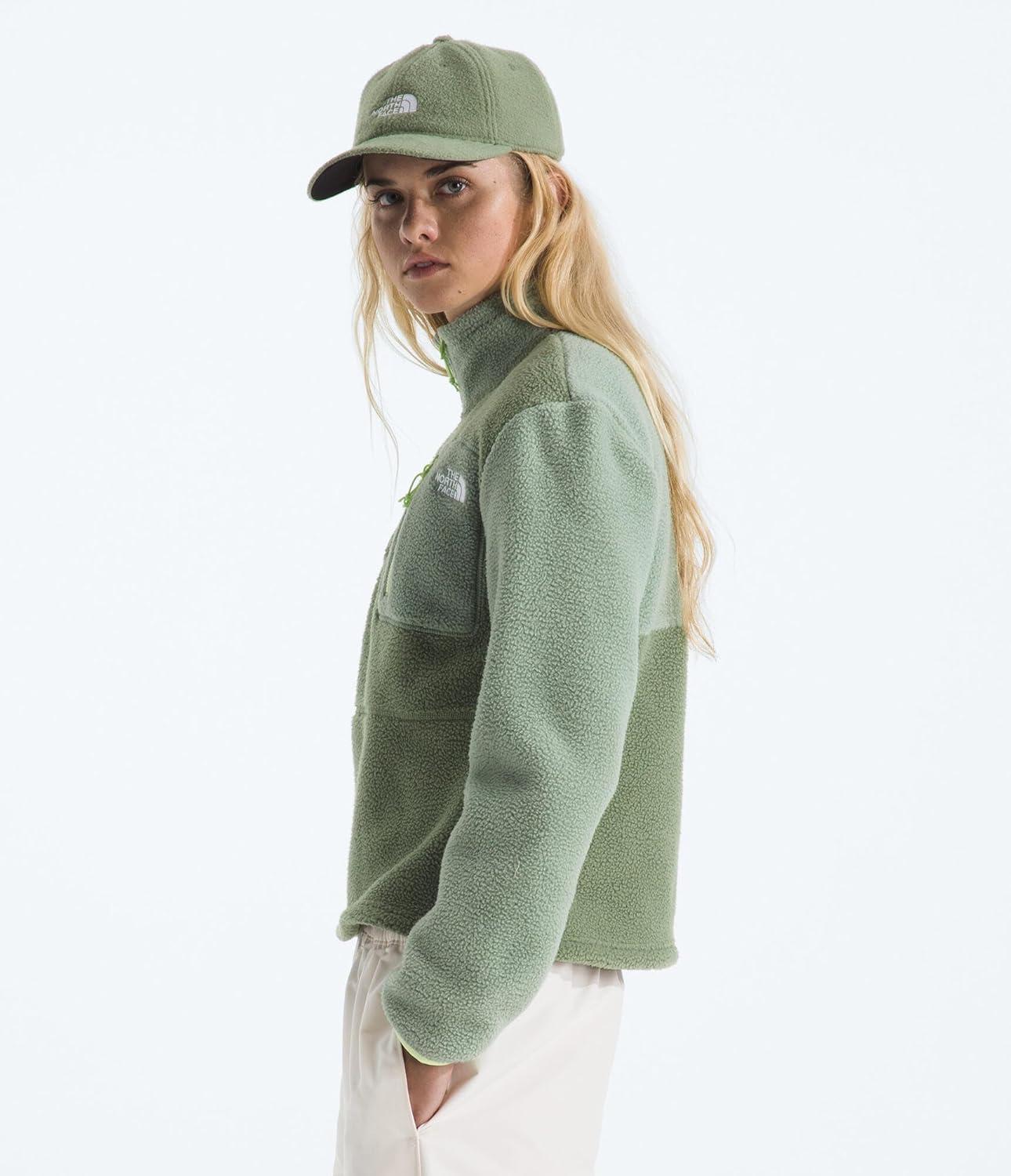 imageTHE NORTH FACE Womens Yumiori Quarter Zip Jacket Lightweight Fleece Pullover with Embroidered Logo Secure Zip PocketsBark MistSlate MossAstro Lime