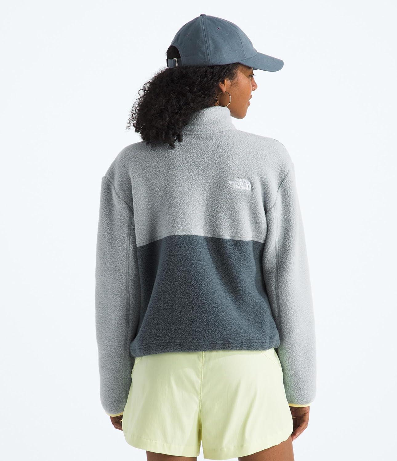 imageTHE NORTH FACE Womens Yumiori Quarter Zip Jacket Lightweight Fleece Pullover with Embroidered Logo Secure Zip PocketsGranite GreyFrost GreyLemon Mist