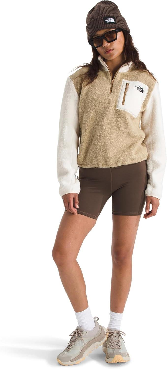 imageTHE NORTH FACE Womens Yumiori Quarter Zip Jacket Lightweight Fleece Pullover with Embroidered Logo Secure Zip PocketsKhaki StoneWhite DuneUtility Brown