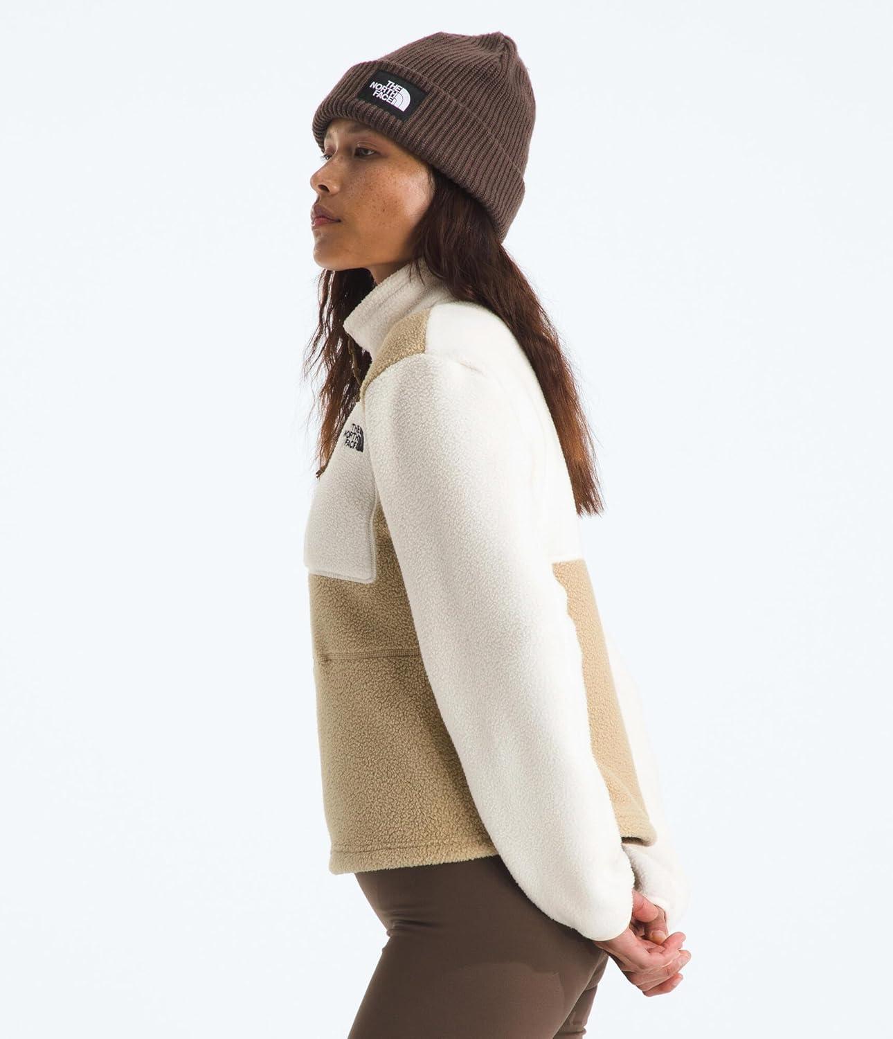 imageTHE NORTH FACE Womens Yumiori Quarter Zip Jacket Lightweight Fleece Pullover with Embroidered Logo Secure Zip PocketsKhaki StoneWhite DuneUtility Brown