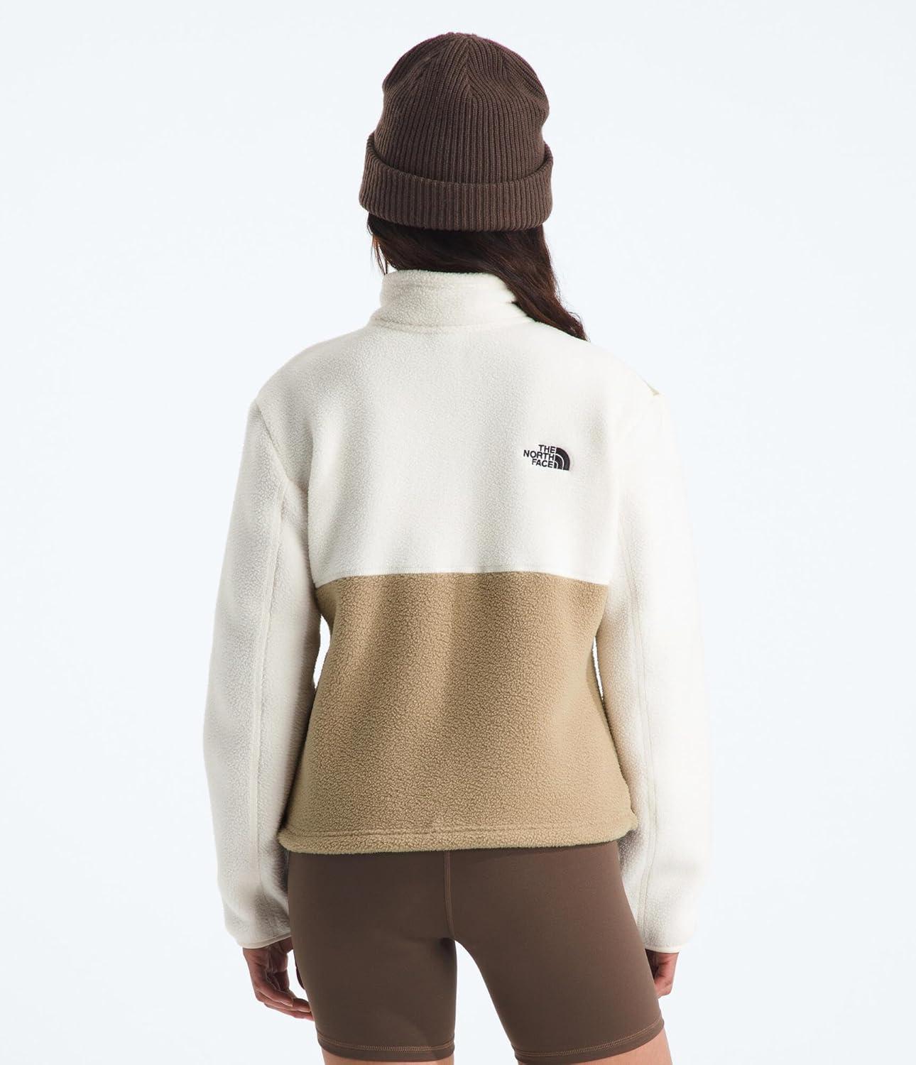 imageTHE NORTH FACE Womens Yumiori Quarter Zip Jacket Lightweight Fleece Pullover with Embroidered Logo Secure Zip PocketsKhaki StoneWhite DuneUtility Brown