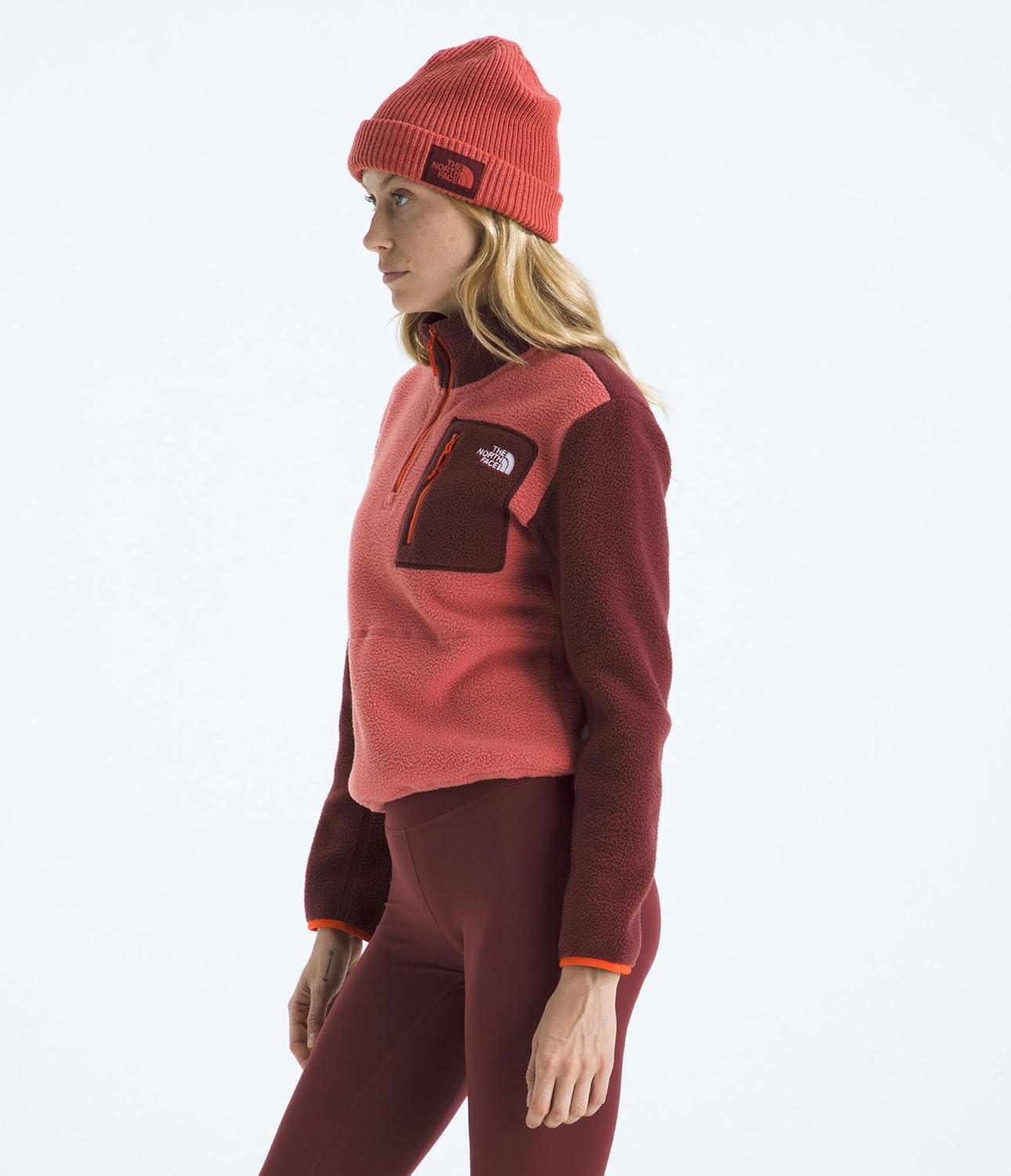 imageTHE NORTH FACE Womens Yumiori Quarter Zip Jacket Lightweight Fleece Pullover with Embroidered Logo Secure Zip PocketsMars DustSumacSolar Flare