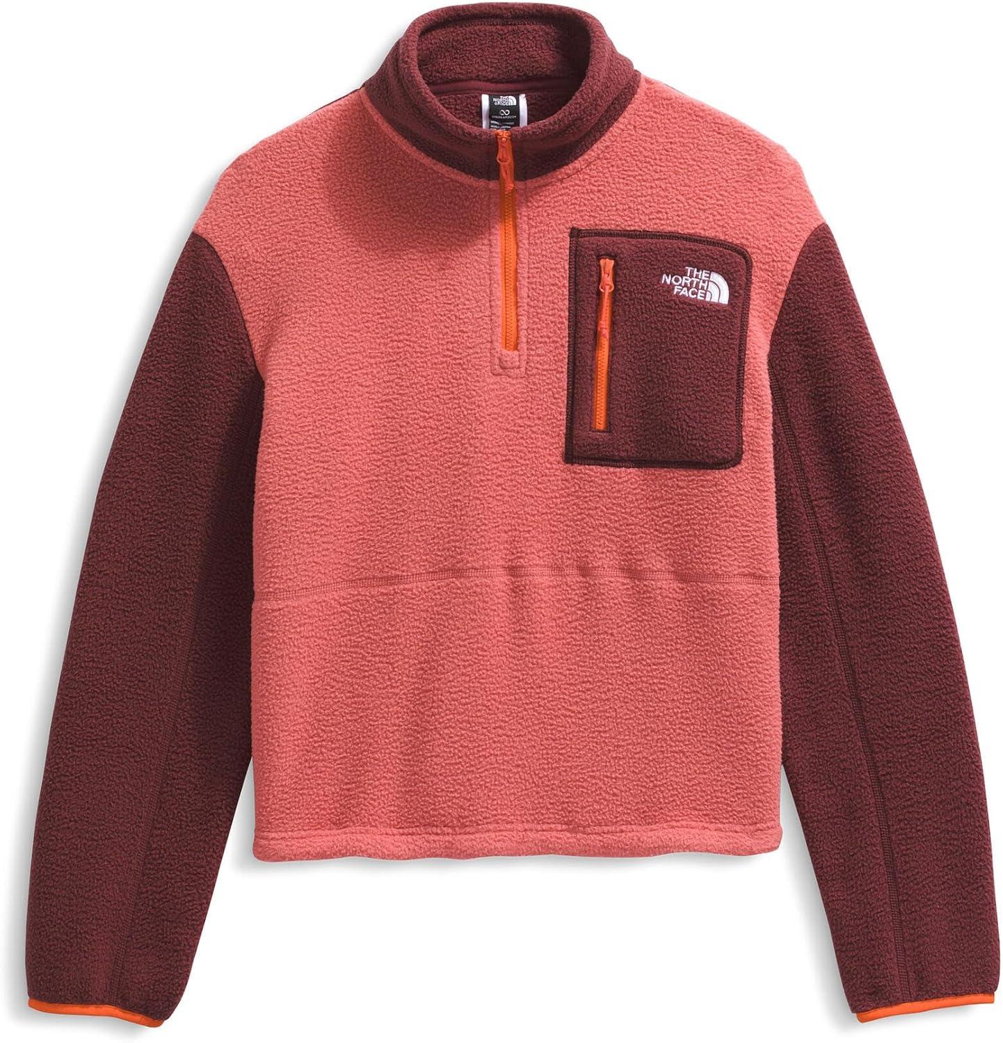 imageTHE NORTH FACE Womens Yumiori Quarter Zip Jacket Lightweight Fleece Pullover with Embroidered Logo Secure Zip PocketsMars DustSumacSolar Flare