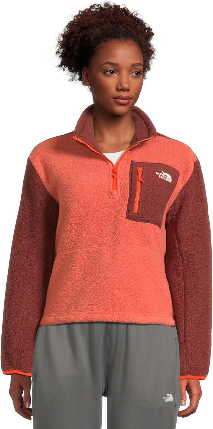 imageTHE NORTH FACE Womens Yumiori Quarter Zip Jacket Lightweight Fleece Pullover with Embroidered Logo Secure Zip PocketsMars DustSumacSolar Flare