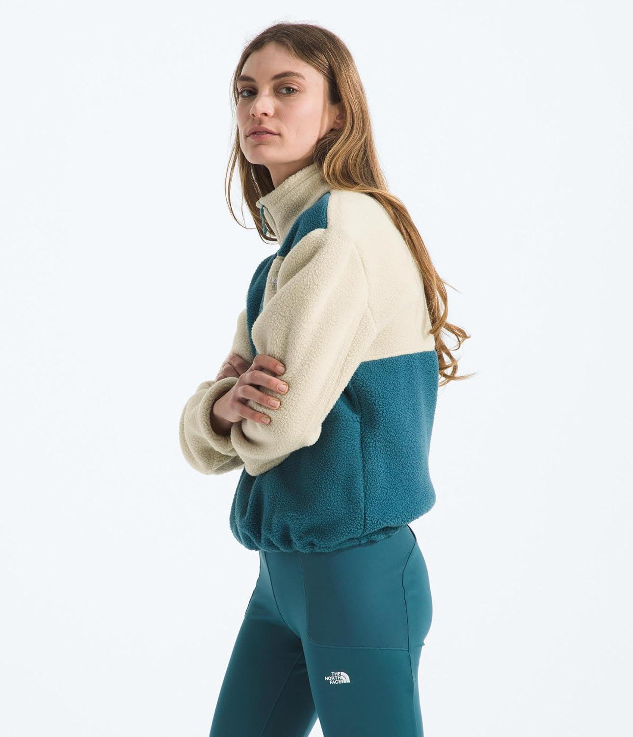 imageTHE NORTH FACE Womens Yumiori Quarter Zip Jacket Lightweight Fleece Pullover with Embroidered Logo Secure Zip PocketsSpaceGravelBlue Eclipse
