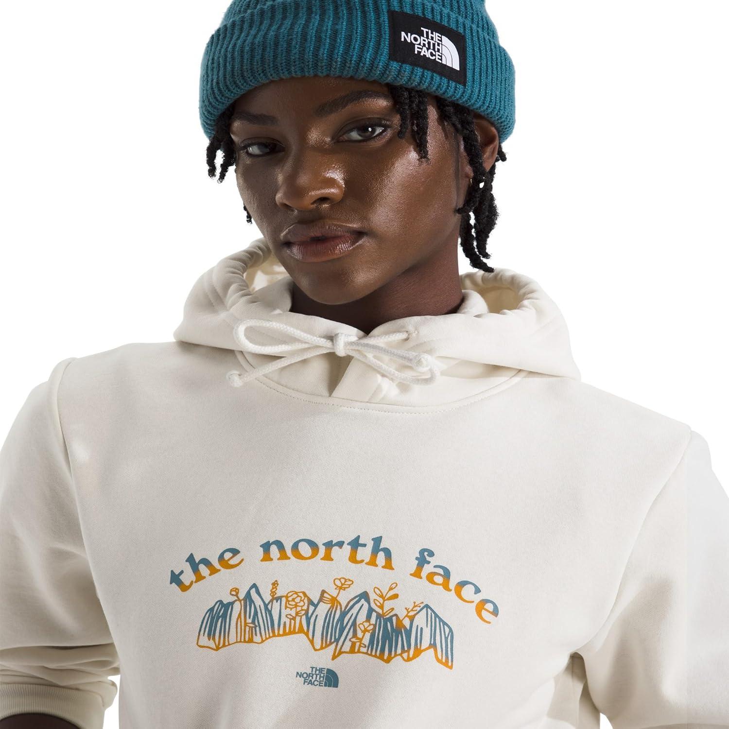 imageTHE NORTH FACE womens Evolution Retro Growth Hoodie 2 Piece Hood With Drawcord Kangaroo Hand Pocket Graphic DesignWhite Dune