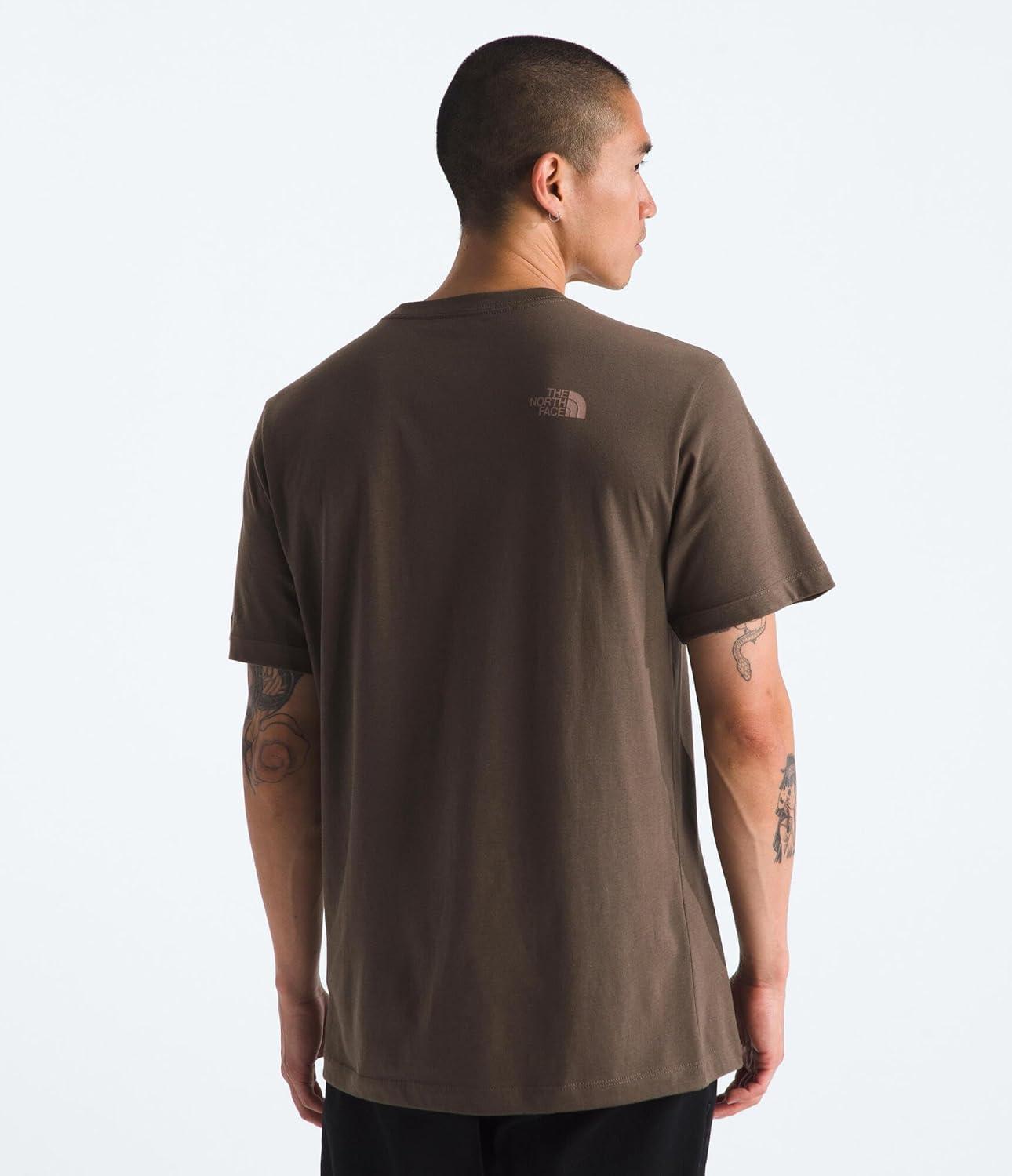 imageThe North Face Mens Evolution MTN Base ShortSleeve Tee Cotton Shirt with a Graphic Design Set in Sleeves Ribbed CollarSmokey Brown
