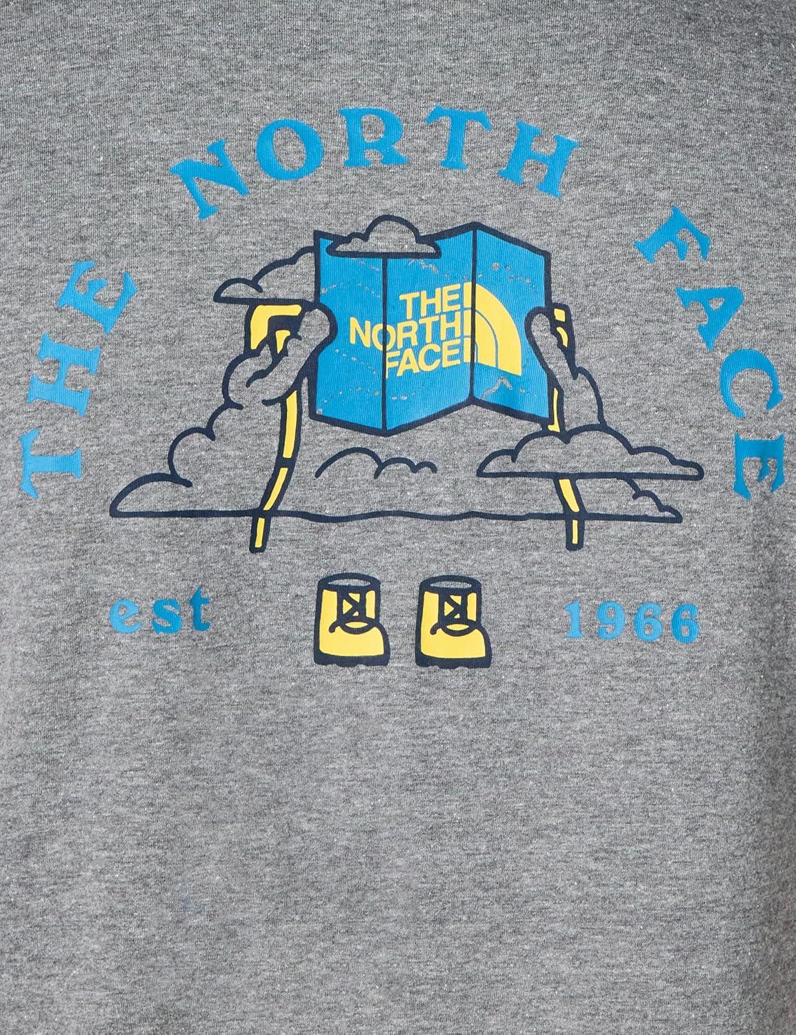 imageThe North Face Mens Evolution Sky Cloud ShortSleeve Tee Cotton Shirt with a Graphic Design Setin Sleeves Ribbed CollarTnf Mid Grey Heather