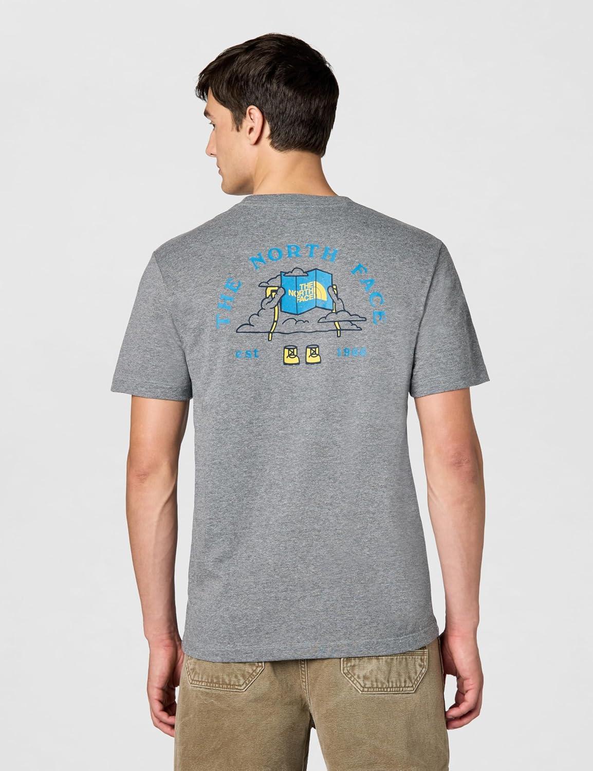 imageThe North Face Mens Evolution Sky Cloud ShortSleeve Tee Cotton Shirt with a Graphic Design Setin Sleeves Ribbed CollarTnf Mid Grey Heather