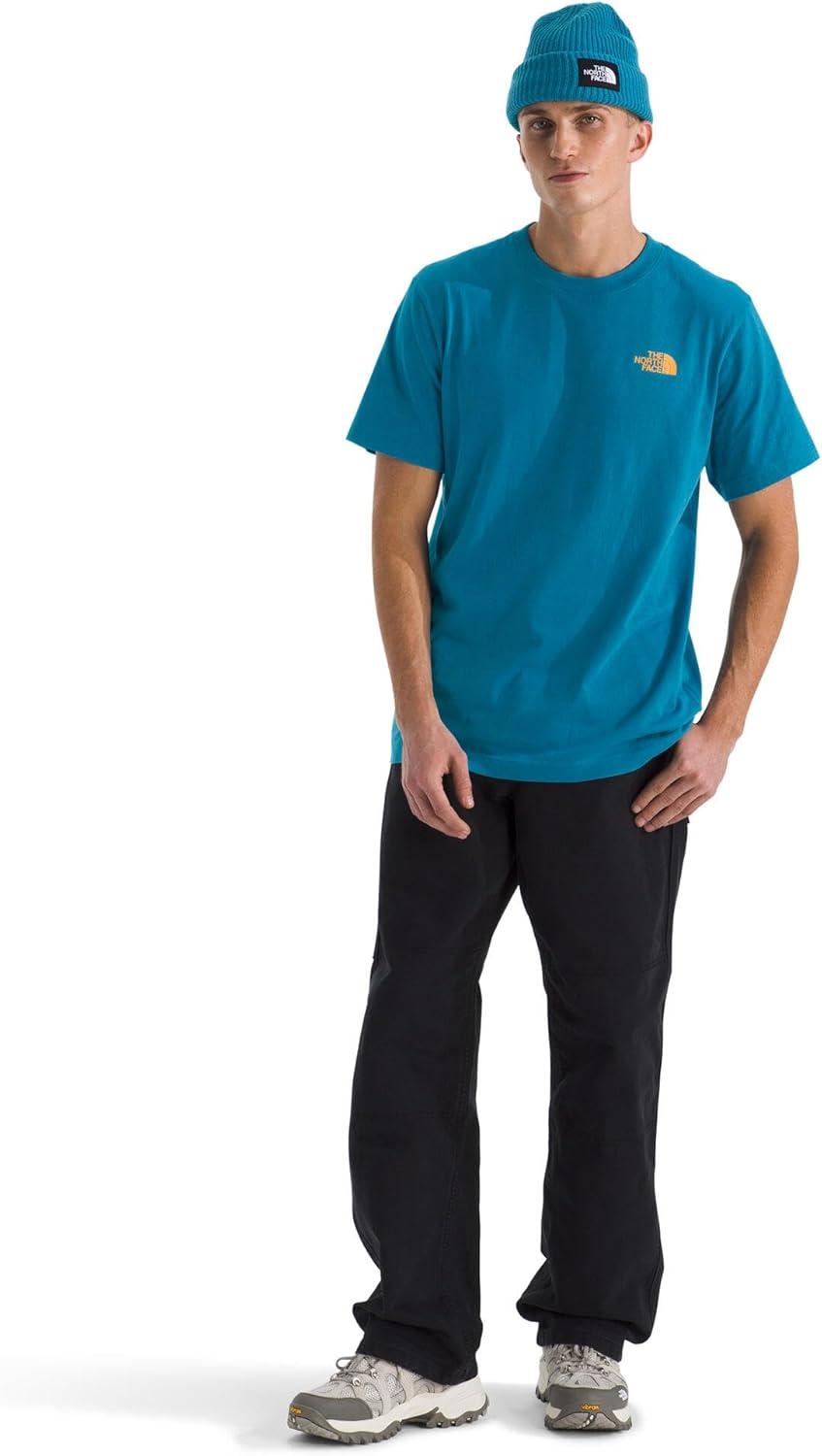 imageThe North Face Mens Evolution Tent ShortSleeve Tee Cotton Shirt with a Graphic Design Setin Sleeves Ribbed CollarDusk Blue